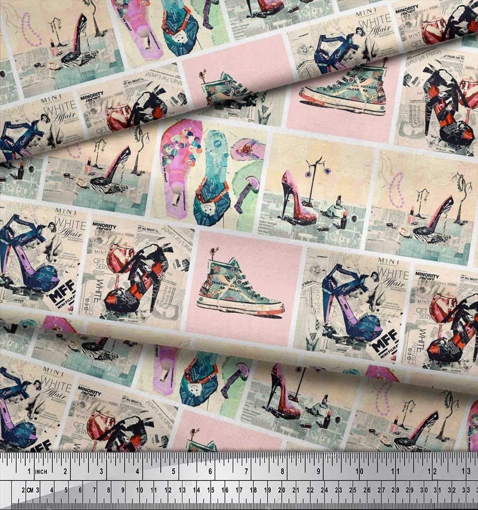 Soimoi Rayon Orange Fabric by The Yard - 42 Inch Wide - Printed Fashionable Footwear-Inspired Design for DIY Slippers, Shoes & High Heels Patchwork - Perfect for Costumes, Quilting and Home Decor Projects
