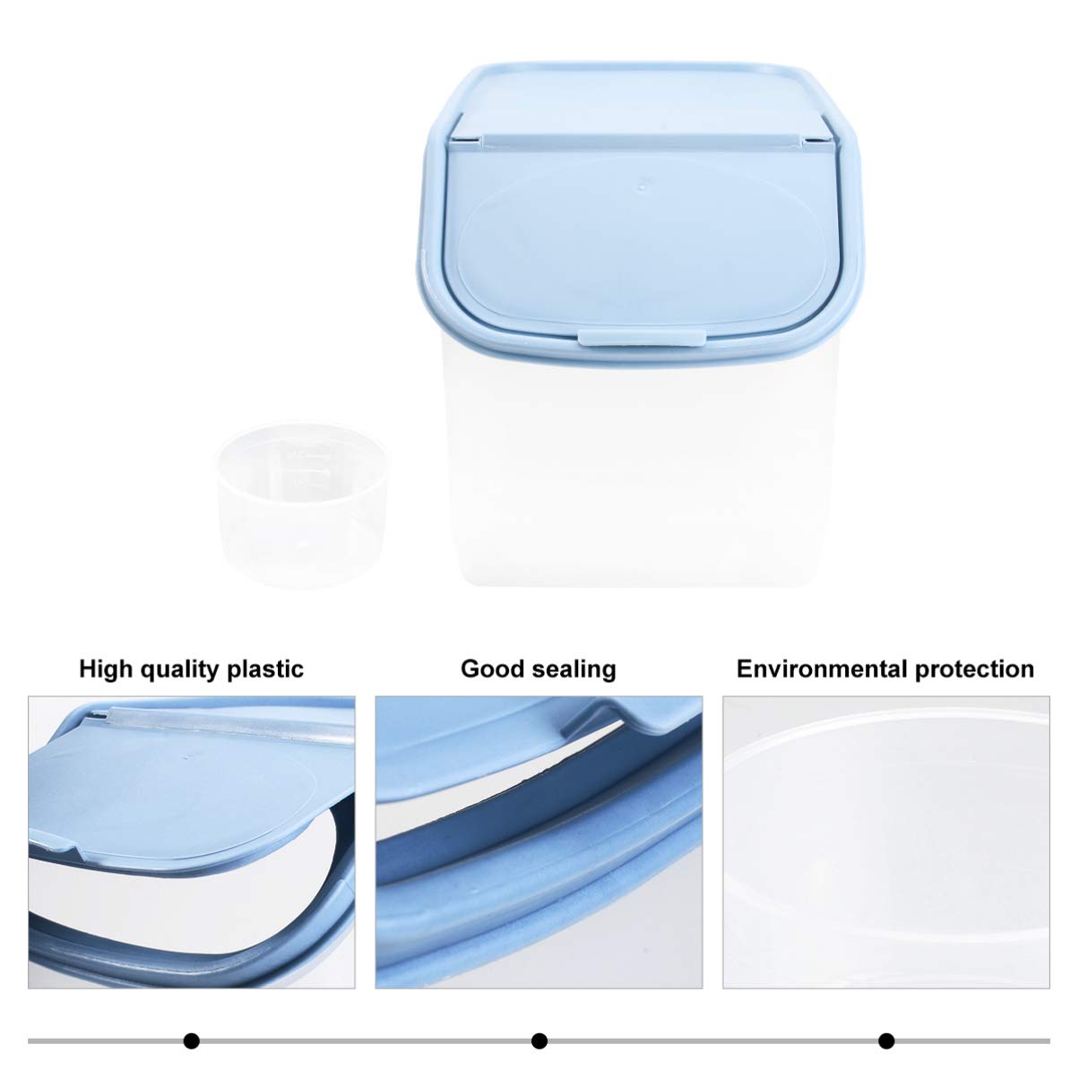 Cabilock Large Plastic Rice Storage Container with Dispenser - 10L Food Grain Holder for Rice, Flour, Cereal, Bread - Airtight Pantry Organizer for Kitchen, Home, Office (Blue) - Perfect for Meal Prep, Bulk Food Storage & Space Saving