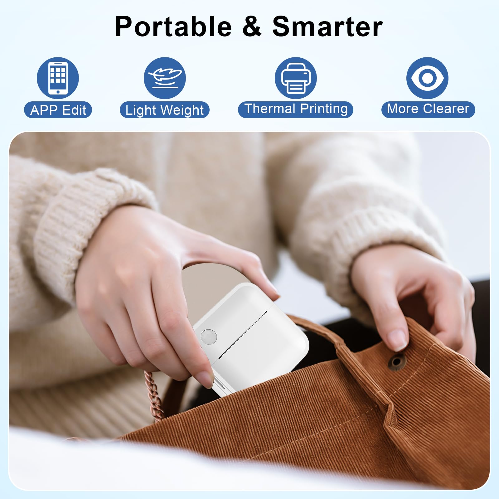 Thermal Label Maker Machine with Bluetooth - Portable Sticker Printer for Home, Kitchen, Office & School Organization | Perfect for Shipping Labels, Pantry Storage & File Organization (White)