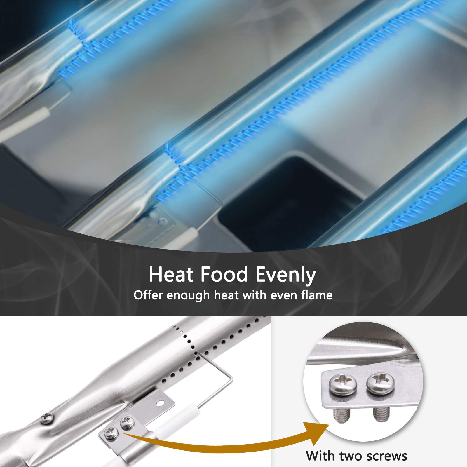 Nexgrill 5 Burner Replacement Parts - Heat Plate Shields, Burner Tubes & Ignition Electrodes Compatible with Models 720-0888N, 720-0888, 720-0864, 720-0830H & Members Mark 720-0882D - Perfect for BBQ Grill Repair & Maintenance