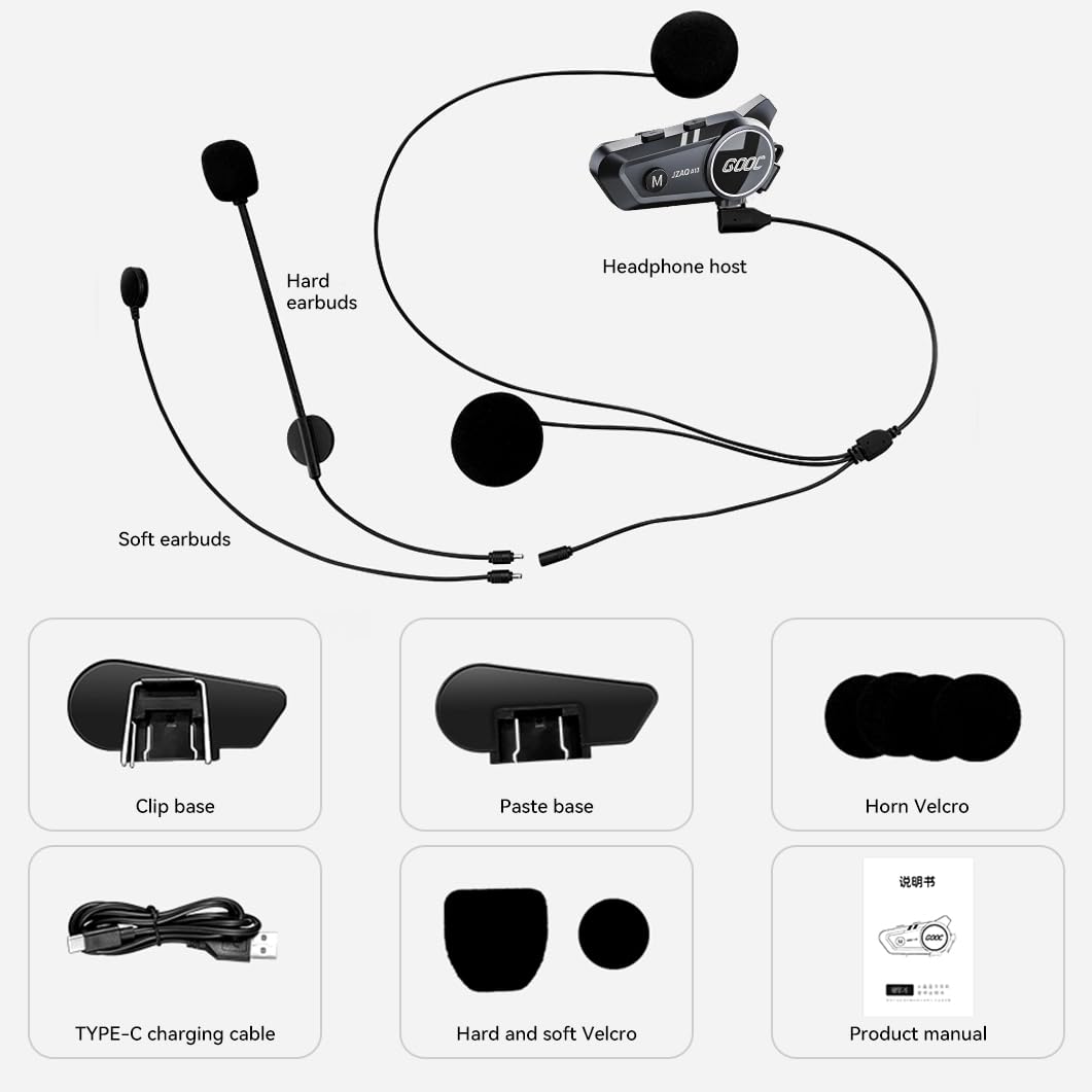 Motorcycle Helmet Bluetooth Headset with Noise Cancellation - Wireless Intercom System for 2 Riders | HD Speakers for Motorcycle Riding, Skiing, Cycling & Outdoor Sports | Perfect for Group Rides and Adventure Activities