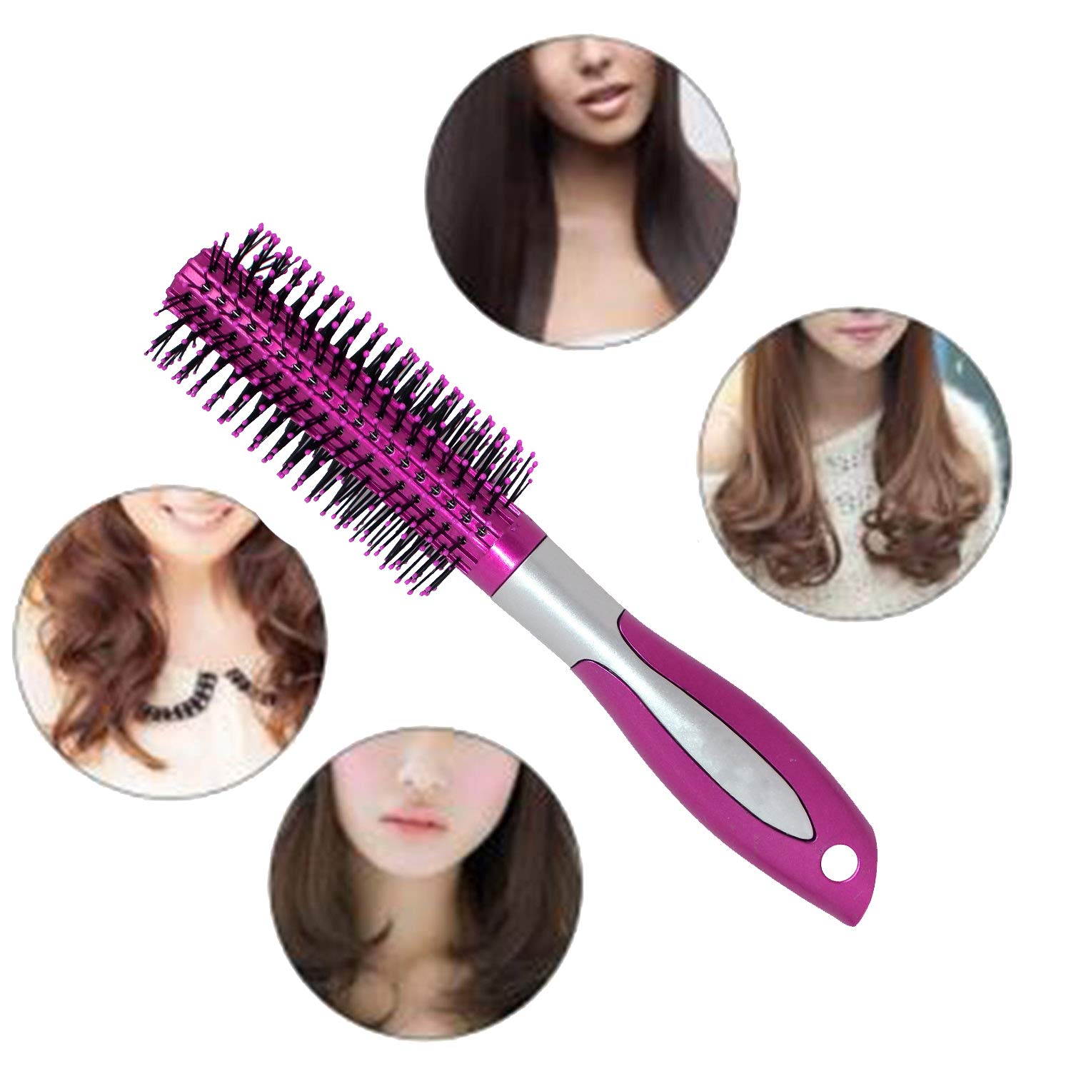 AASA Round Hair Brush with Soft Nylon Bristles for Smooth Styling - Volumizing & Detangling Hair Brush for Women & Men - Perfect for Blowouts, Curls & Daily Hair Care (Dark Pink, Pack of 1)