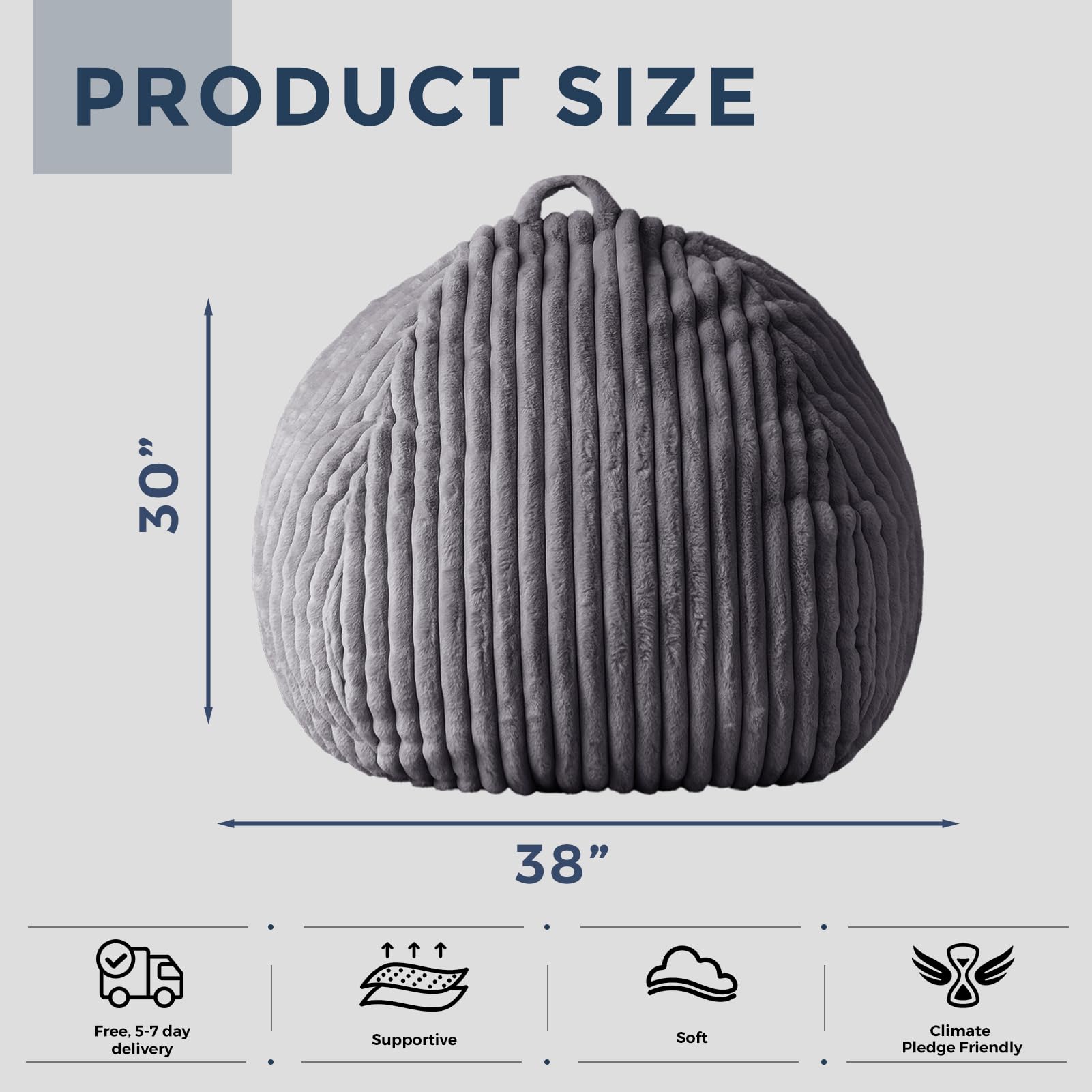 MAXYOYO 3ft Faux Fur Bean Bag Chair for Adults - Soft Striped Lazy Sofa for Living Room, Bedroom, Dorm - Dark Grey - Perfect for Relaxing, Gaming & Reading