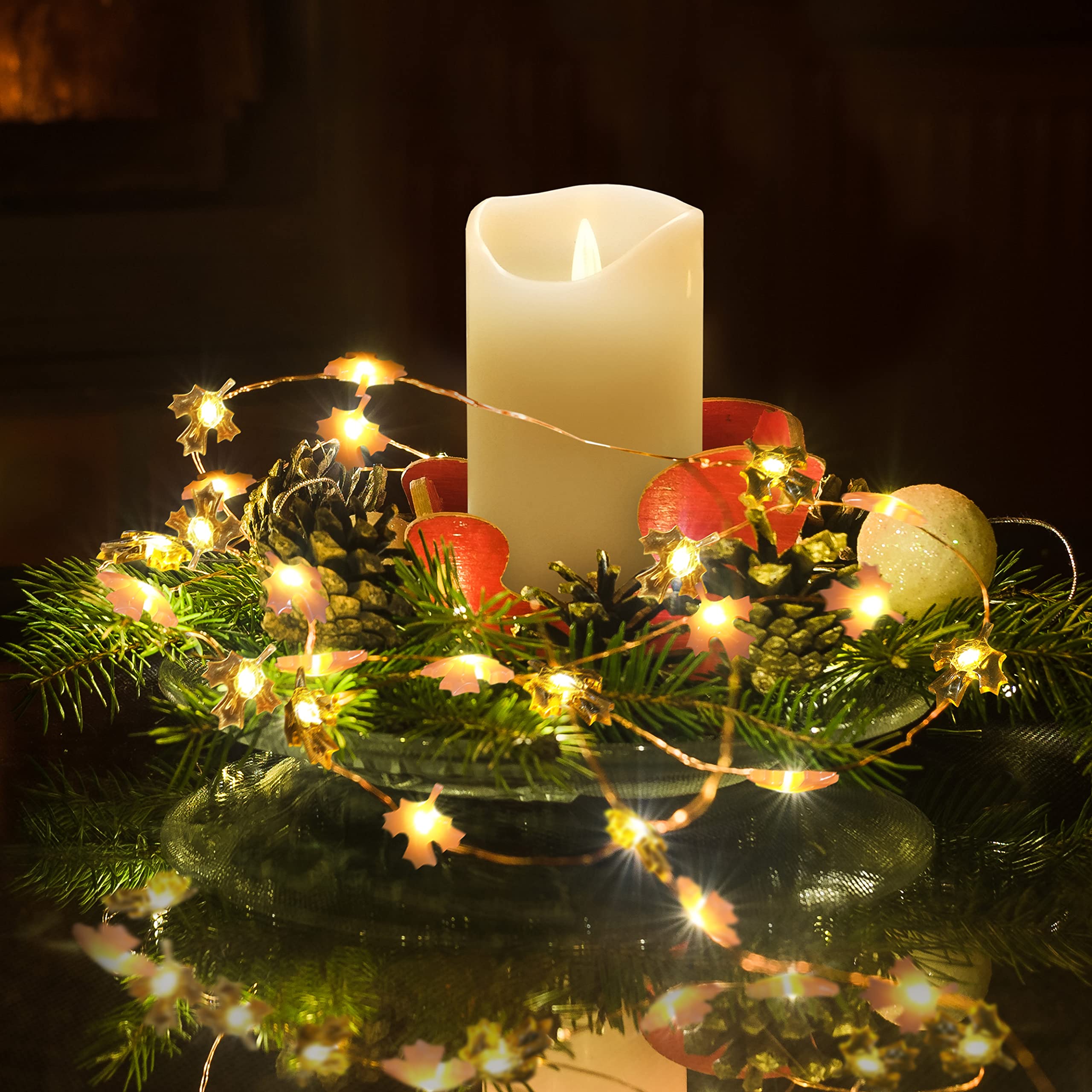 FURORA LIGHTING 20 LED Warm White Fairy Lights with 6/18 Hour Timer - 90 Inch Battery Operated Maple Leaf String Lights for Bedroom, Wedding, Party & Home Decor (Yellow & Pink)