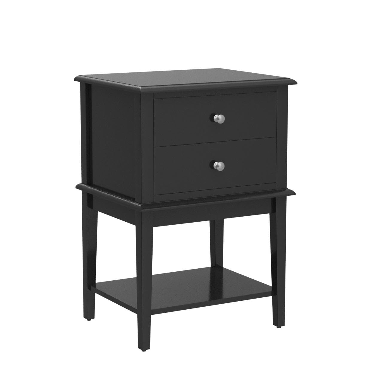 Coniferism Black Nightstand End Table with 2 Drawers & Storage Shelf - Tall Bedside Table for Bedroom, Living Room - Modern Bedside Cabinet with Ample Storage Space for Lamps, Books & Bedroom Essentials