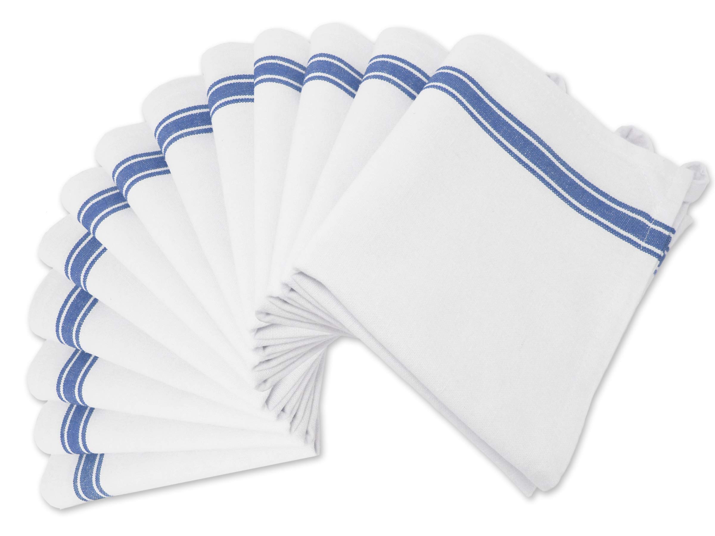 **Aunti Em's Kitchen Dish Towels Set - 13 Pack Premium Natural Cotton Embroidery Towels for Drying Dishes, Glasses & Hands - Zero-Lint, Absorbent & Durable (25.5 x 15.5 Inch, Blue Stripes) - Perfect for Everyday Kitchen Use, Hosting & Gift Giving**