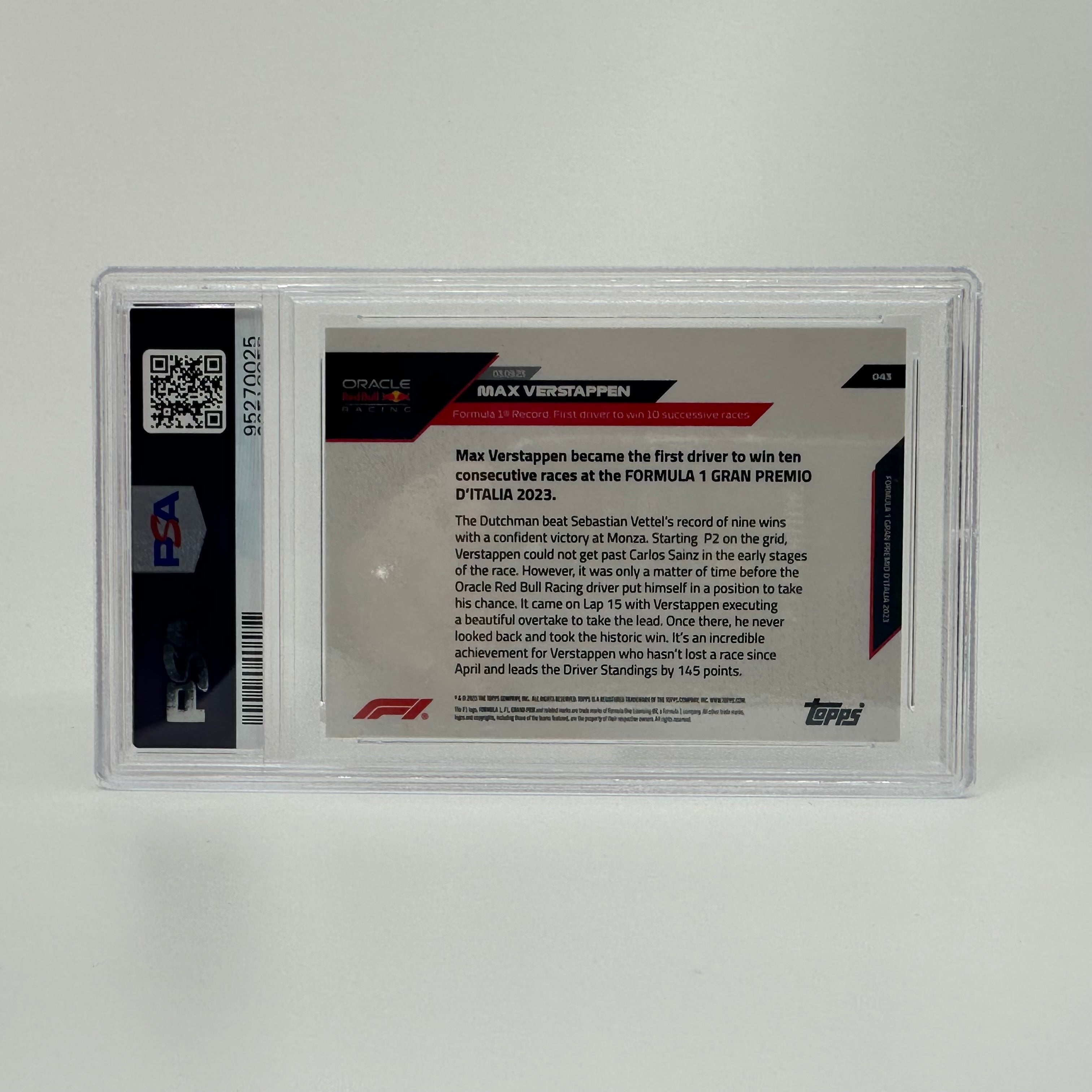 PSA 8 Graded Max Verstappen #43 Red Bull Racing 1/99 Limited Edition Trading Card - Perfect for F1 Collectors & Sports Memorabilia Enthusiasts