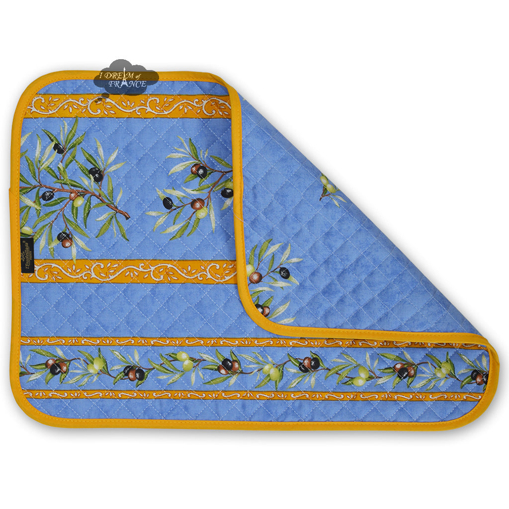 Clos des Oliviers Blue Cotton Quilted Placemats - Set of 4 Elegant French Table Mats for Dining & Entertaining - Perfect for Dinner Parties, Holiday Gatherings & Home Decor