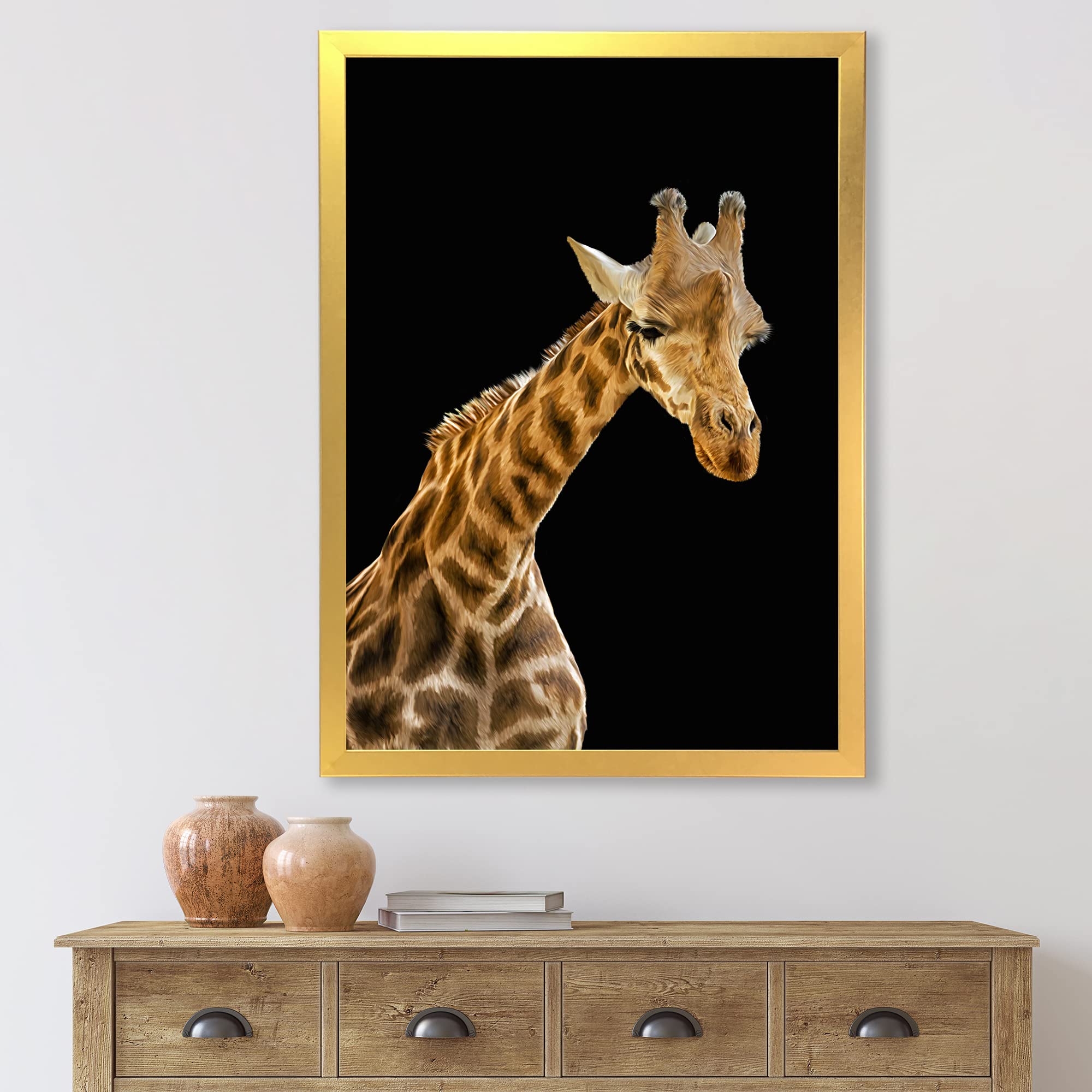 DesignQ Giraffe Portrait VI - Farmhouse Framed Wall Art Decor for Living Room, Bedroom & Office - Rustic Animal Painting for Home & Office Decoration