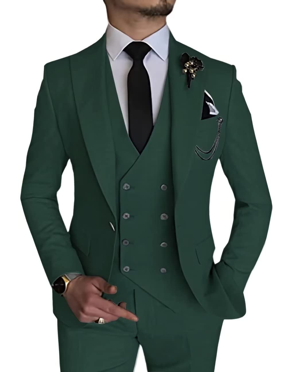 Double Breasted 3 Piece Men's Suit Set - Slim Fit Peak Lapel One Button Blazer with Vest & Pants | Formal Business Attire for Wedding, Office & Special Occasions