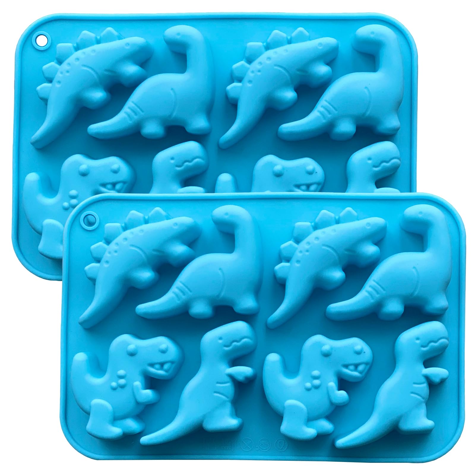 2 Pack Blue Silicone Dinosaur Molds - 3D Dinosaur Jello, Chocolate, Candy, Cookie & Soap Molds for Baking, Crayons, Desserts, Cupcake Toppers & Cake Decorations - Perfect for Kids Birthday Parties, DIY Crafts & Holiday Treats