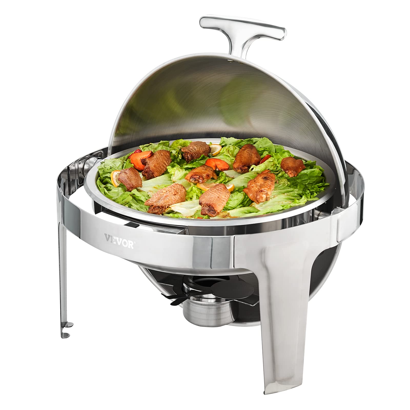 VEVOR 6 Qt Stainless Steel Roll Top Chafing Dish Buffet Set (2 Pack) - Includes 2 Full Size Pans, Lids, Water Pan Stand & Fuel Holder - Perfect for Catering, Buffets, Parties & Serving 5+ People