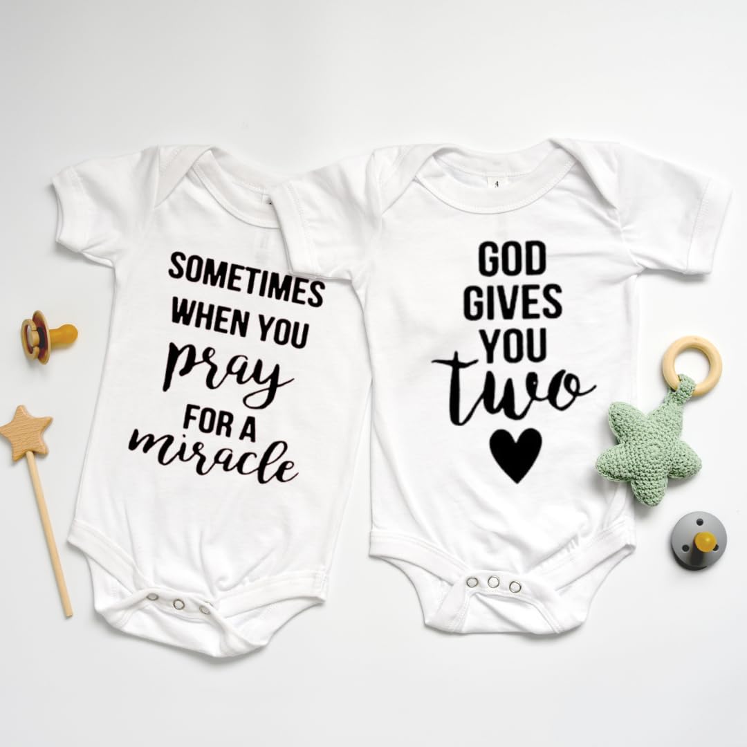 Praying For A Miracle God Gives You Two - Twin Baby Announcement Onesie | Pregnancy Reveal for Grandparents & Husband | Rainbow Baby Gift | Perfect for Gender Reveal Parties & Newborn Photos