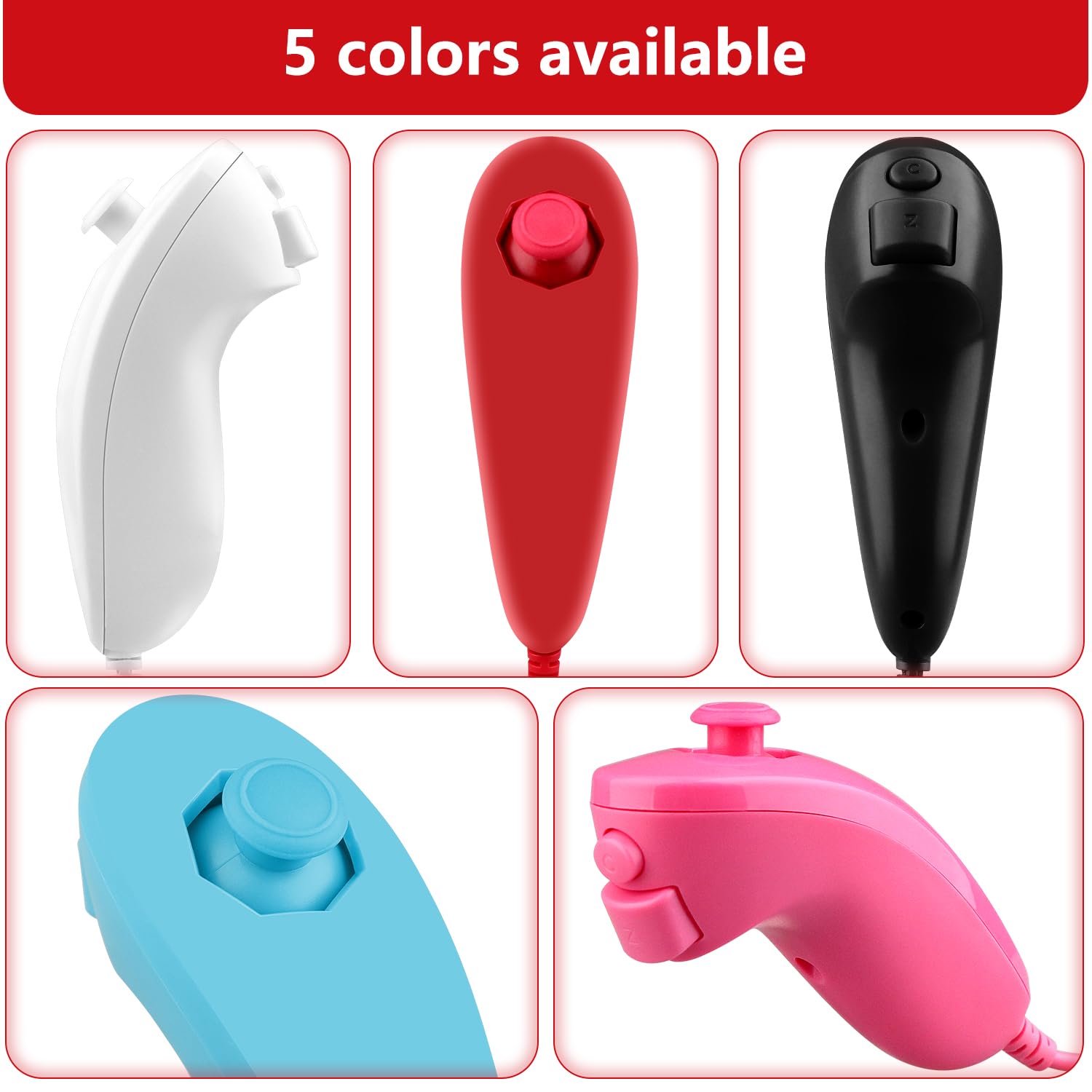 OSTENT Motion-Based Wired Nunchuck Controller for Nintendo Wii - Red | Compatible with Wii Console Games | Perfect for Wii Sports, Mario Kart & Family Gaming Sessions