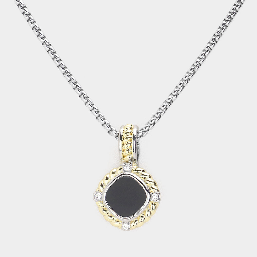 14K Gold Plated Two Tone Black Onyx Pendant Necklace for Women - Elegant Dainty Jewelry Gift for Her, Perfect for Birthday, Anniversary & Special Occasions