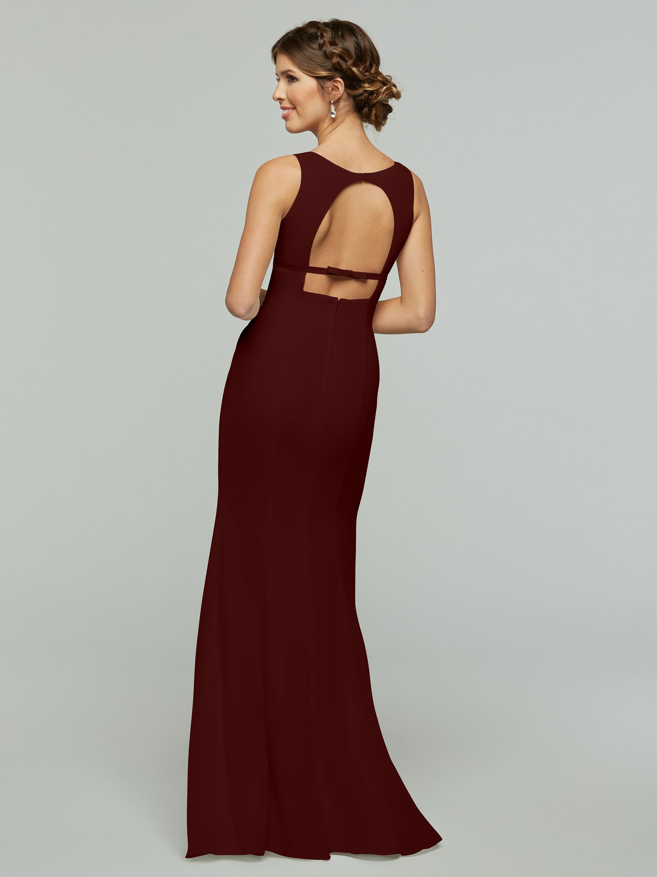 Elegant 80155 Fit and Flare Chiffon Bridesmaid Dress with V-Neck & Satin Ribbon - Perfect for Weddings, Formal Events, and Special Occasions