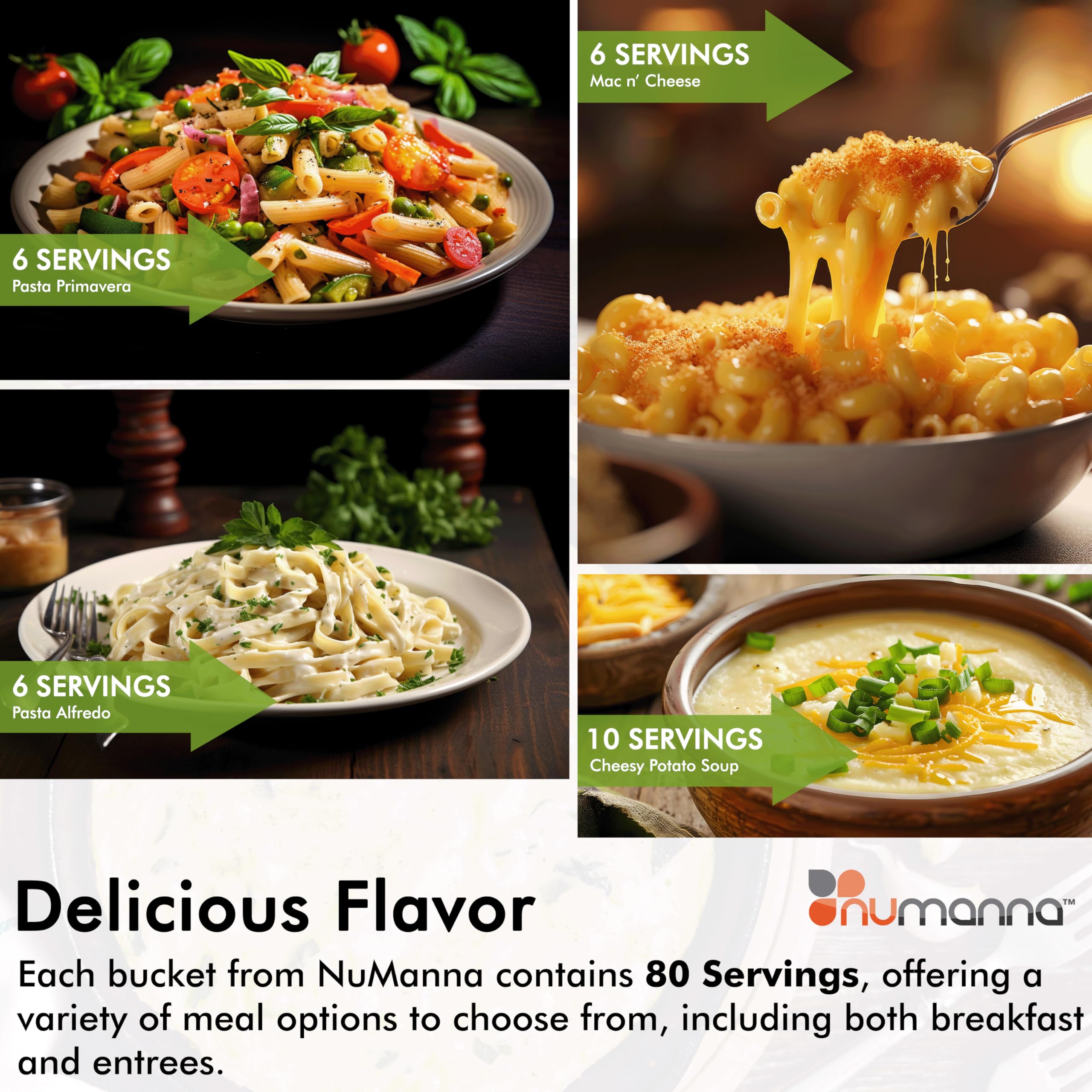 NuManna Grab-n-Go Emergency Food Bucket - 80 Servings Non-GMO, No Preservatives | Easy Prep Survival Food Storage with 25+ Year Shelf Life | Made in USA | Perfect for Camping, Hurricanes & Family Emergency Preparedness