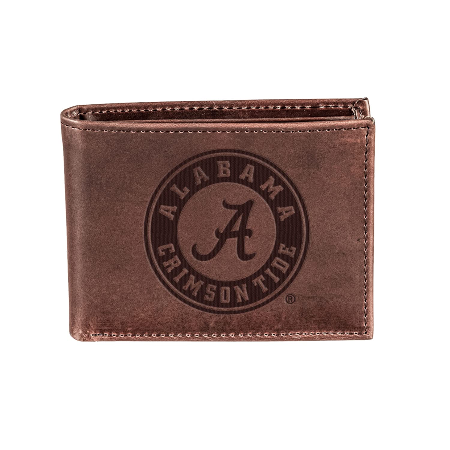Official NCAA University of Alabama Leather Wallet - Genuine Licensed Brown Bi-Fold Wallet for Men with Logo Stamp | Premium Card Holder & Money Organizer | Perfect Gift Box Included for Students & Alumni | Ideal for Game Days, Campus Life & Everyday Use