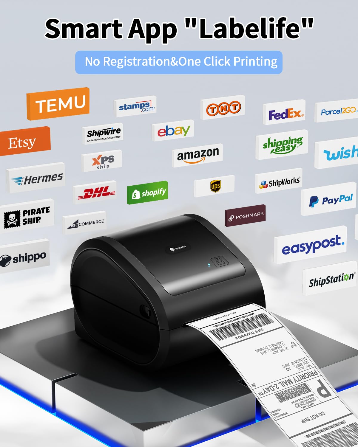Phomemo D520BT Bluetooth 4x6 Thermal Label Printer - Compatible with iPhone, Android, Mac & Windows - Perfect for DHL, UPS, Colissimo Shipping & Small Business - Ideal for Home Offices, E-commerce Sellers & Package Shipping