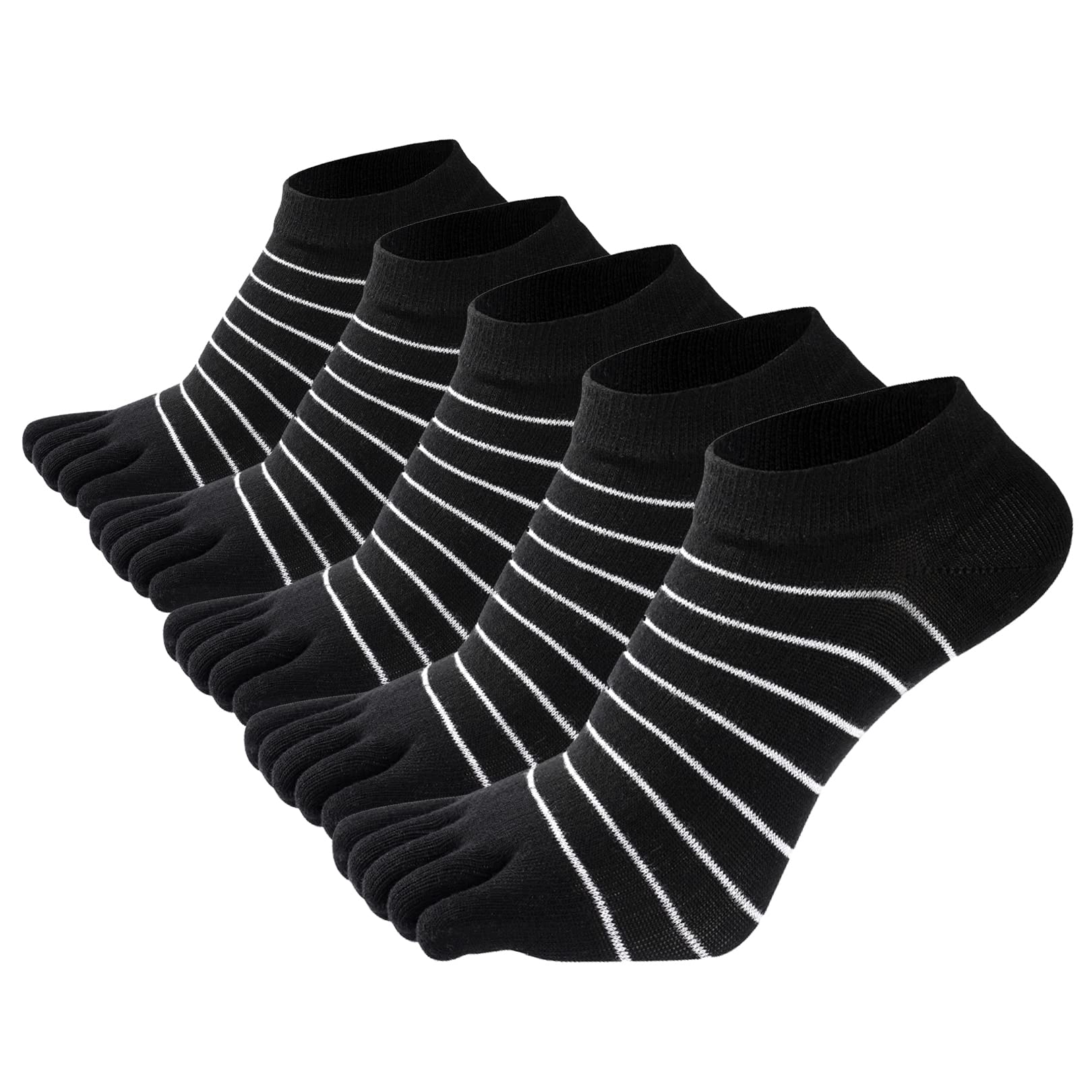 Women's 5-Toe Cotton Low Cut Socks - 5 Pairs for Running & Sports