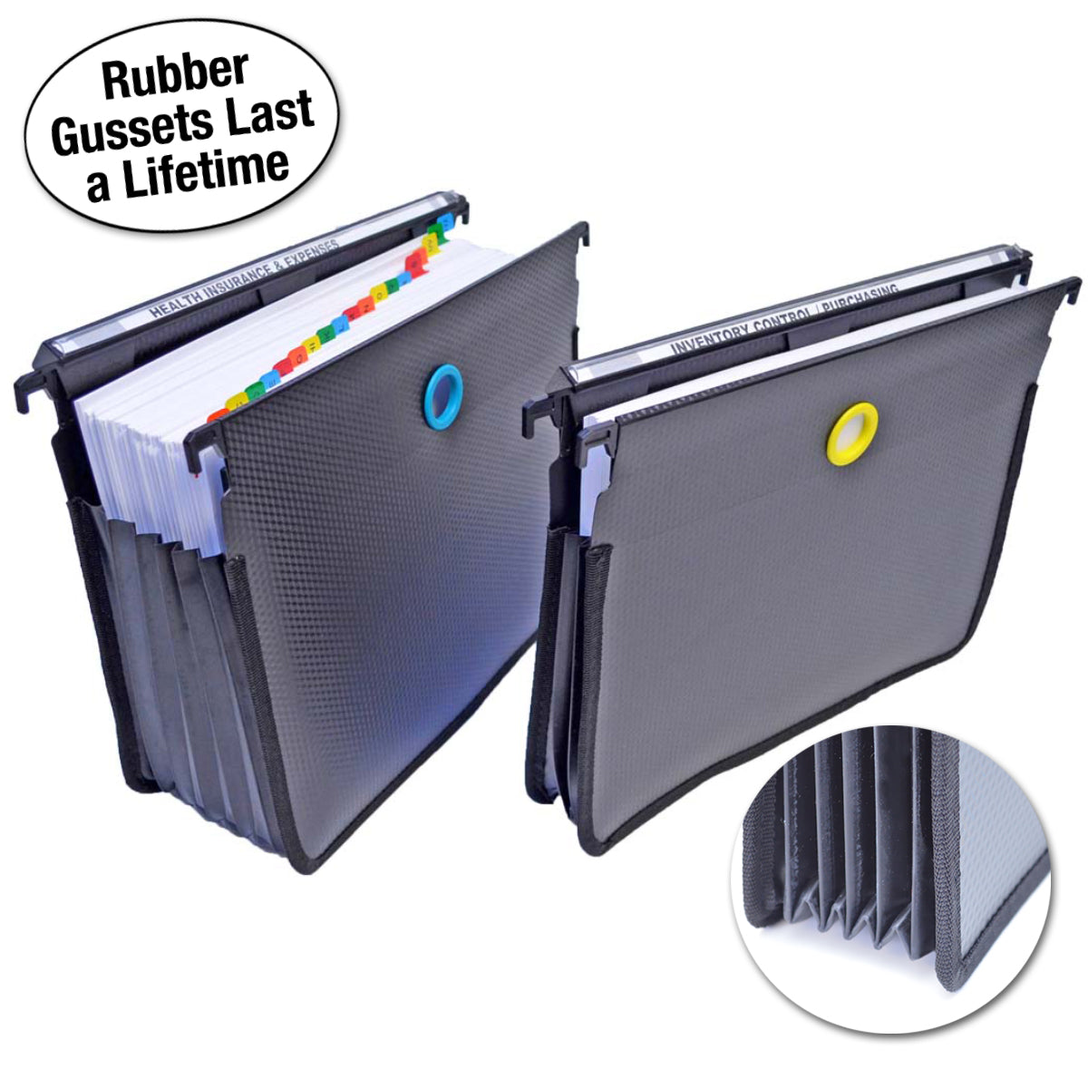 Ultimate Office MagniFile™ High Capacity Hanging File Folders - 5 Expanding Files with Silicone Rubber Gussets & Sewn Nylon Edges - Letter Size (Set of 2) - Perfect for Document Organization in Home Office, School, or Business Filing Systems
