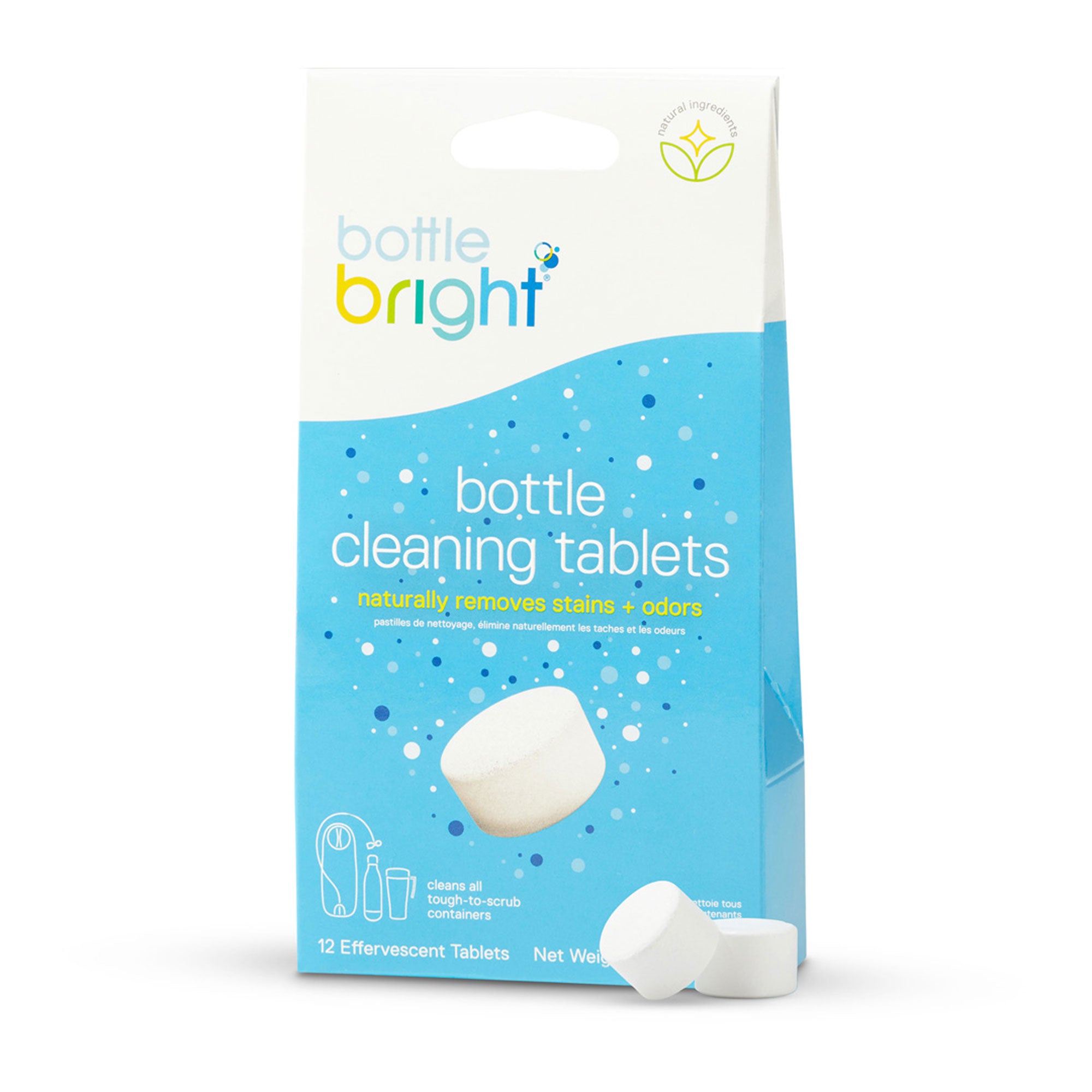 Bottle Bright Cleaning Tablets - 12 Pack | Reusable Stain Remover for Water Bottles, Coffee Mugs & Travel Tumblers | Eco-Friendly Cleaning Solution for Daily Use