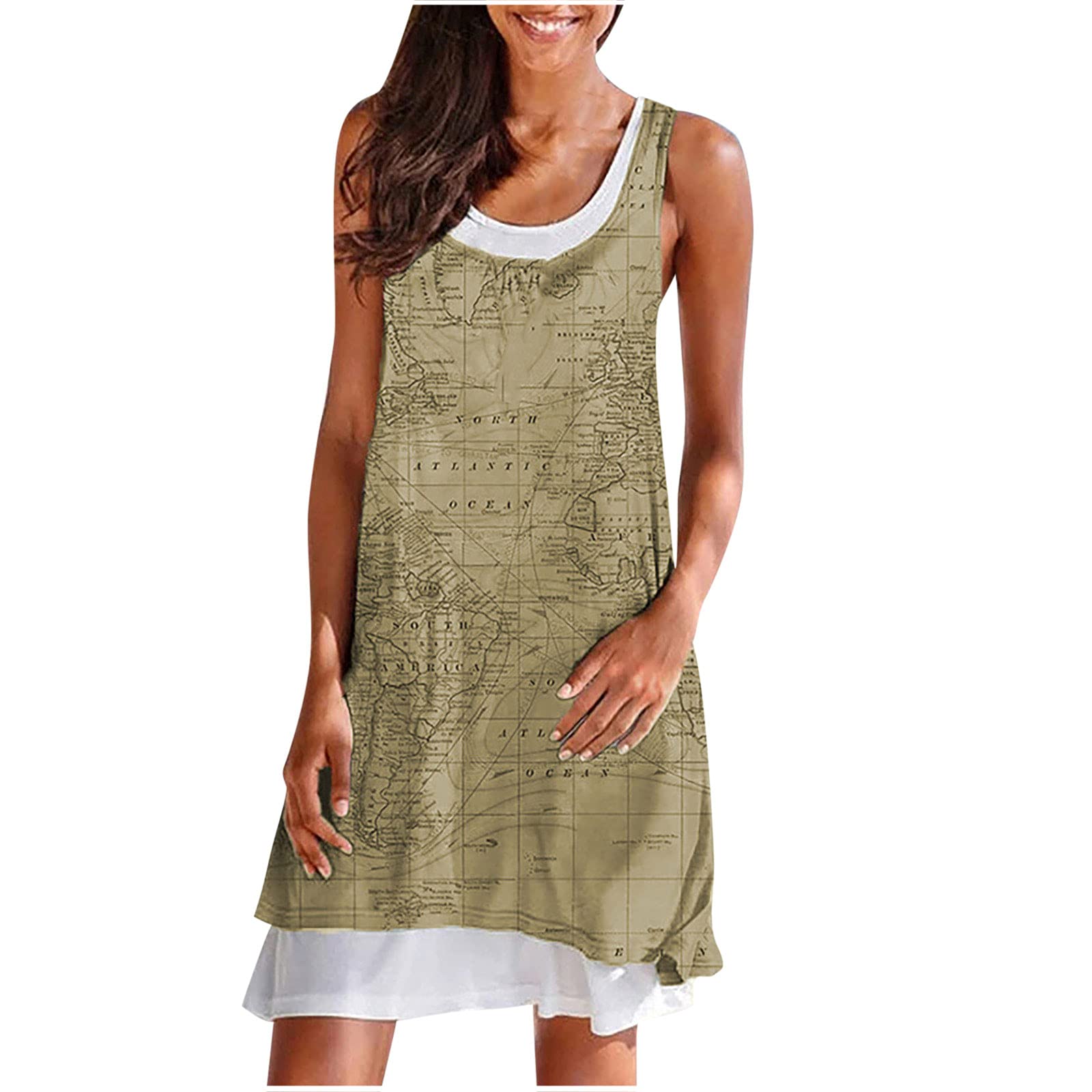 Women's EDTO Floral Print Tank Dress - Summer Sleeveless Round Neck Flowy Beach Dress | Perfect for Vacations, Pool Parties & Casual Outings
