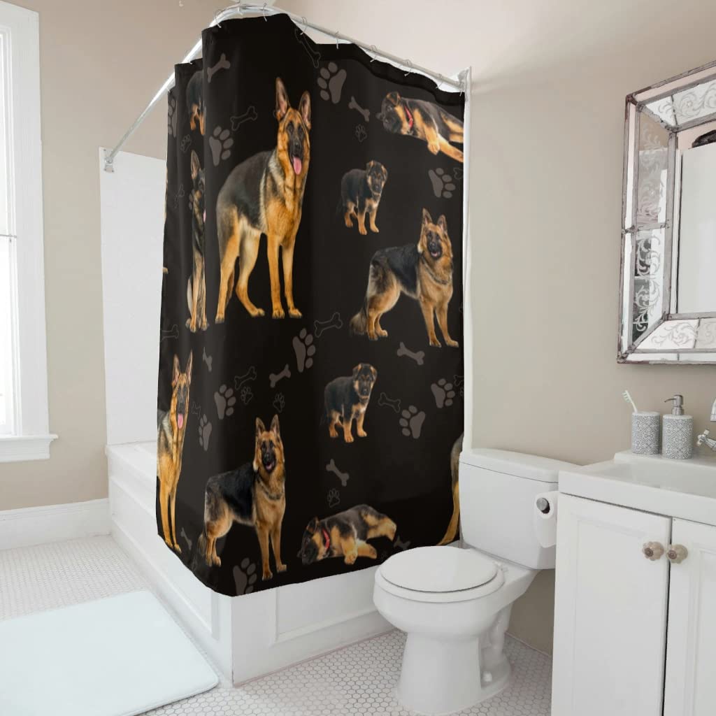 German Shepherd Shower Curtain - Waterproof Polyester Bathroom Decor with Liner, Quick-Drying 36x72 Inch White - Perfect for Bathroom Showers & Bathtubs, Pet Lover Home Decor