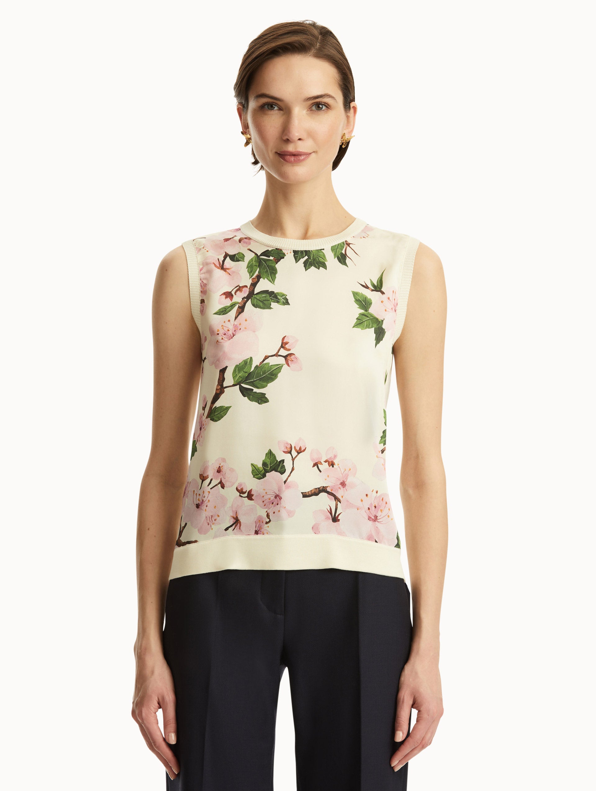 Cherry Blossom Silk Inset Tank Top for Women - Floral Print Summer Blouse - Casual & Elegant Style for Date Night, Beach Outfits, and Spring Fashion