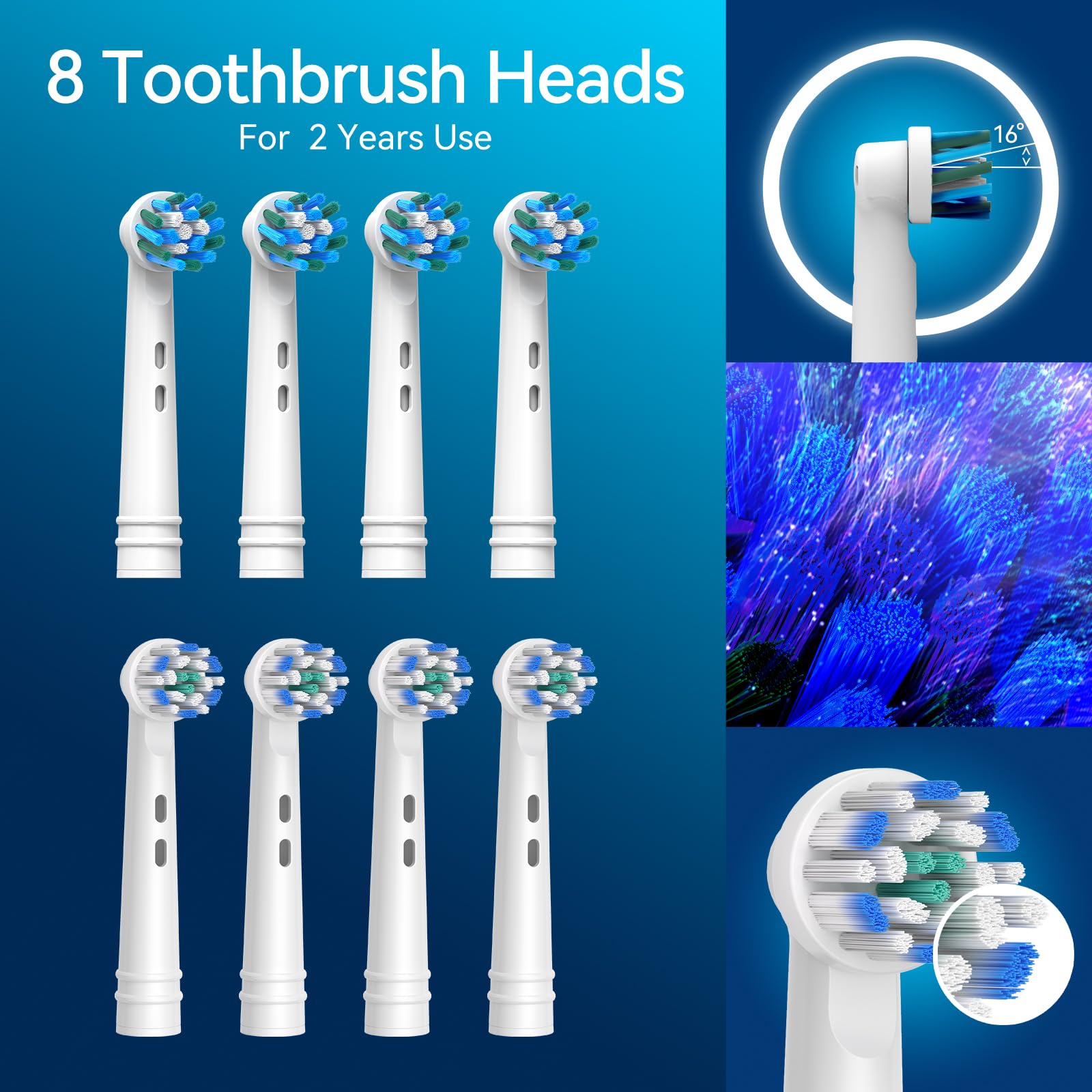 SEAGO Sonic Electric Toothbrush with 8 Replacement Brush Heads - 5 Cleaning Modes, Teeth Whitening in 14 Days, Waterproof Design for Adults & Kids (Blue, Model SG-2603) - Perfect for Home, Travel & Daily Oral Care
