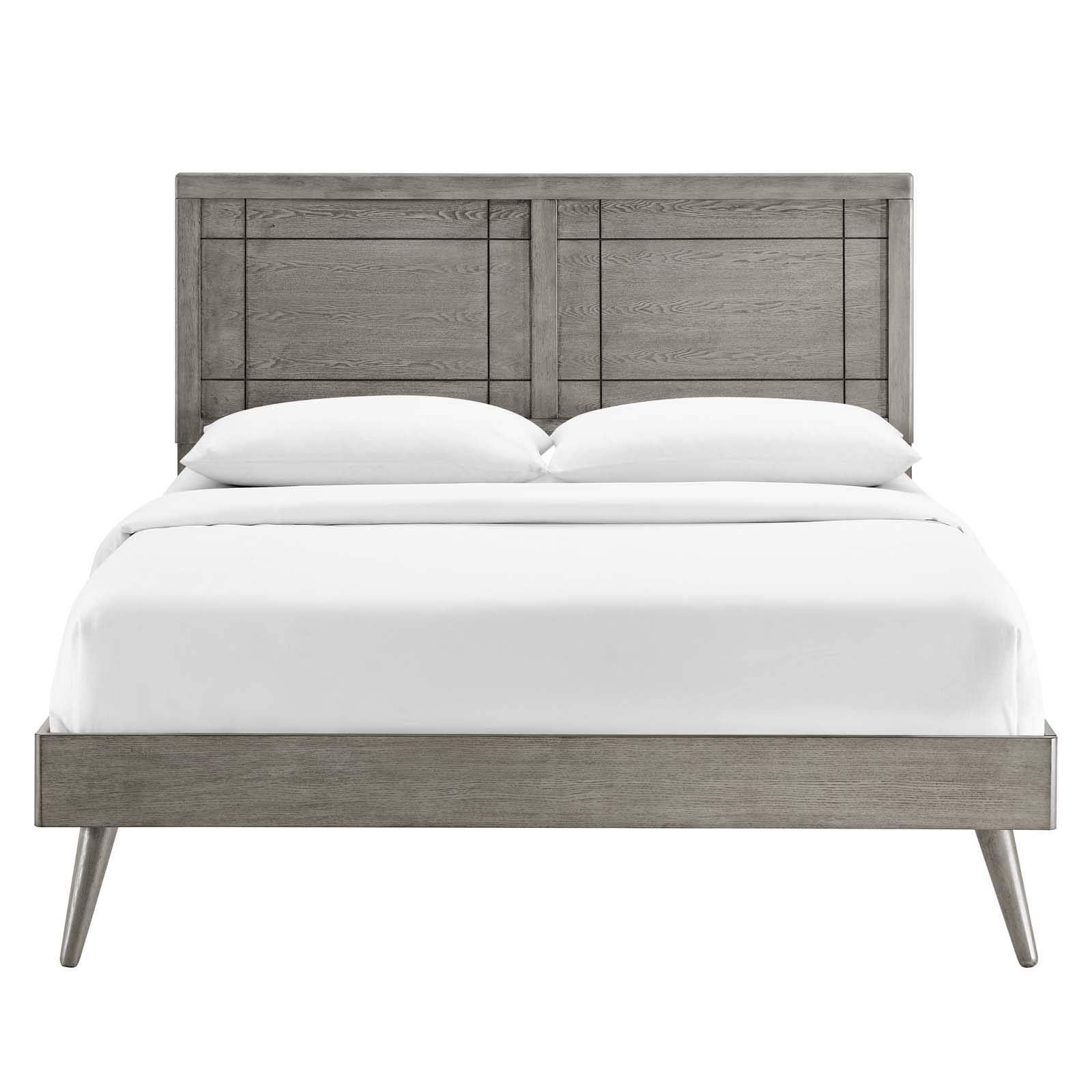 Modway Marlee Queen Wood Platform Bed with Splayed Legs in Gray - Modern Minimalist Bedroom Furniture for Small Spaces & Guest Rooms