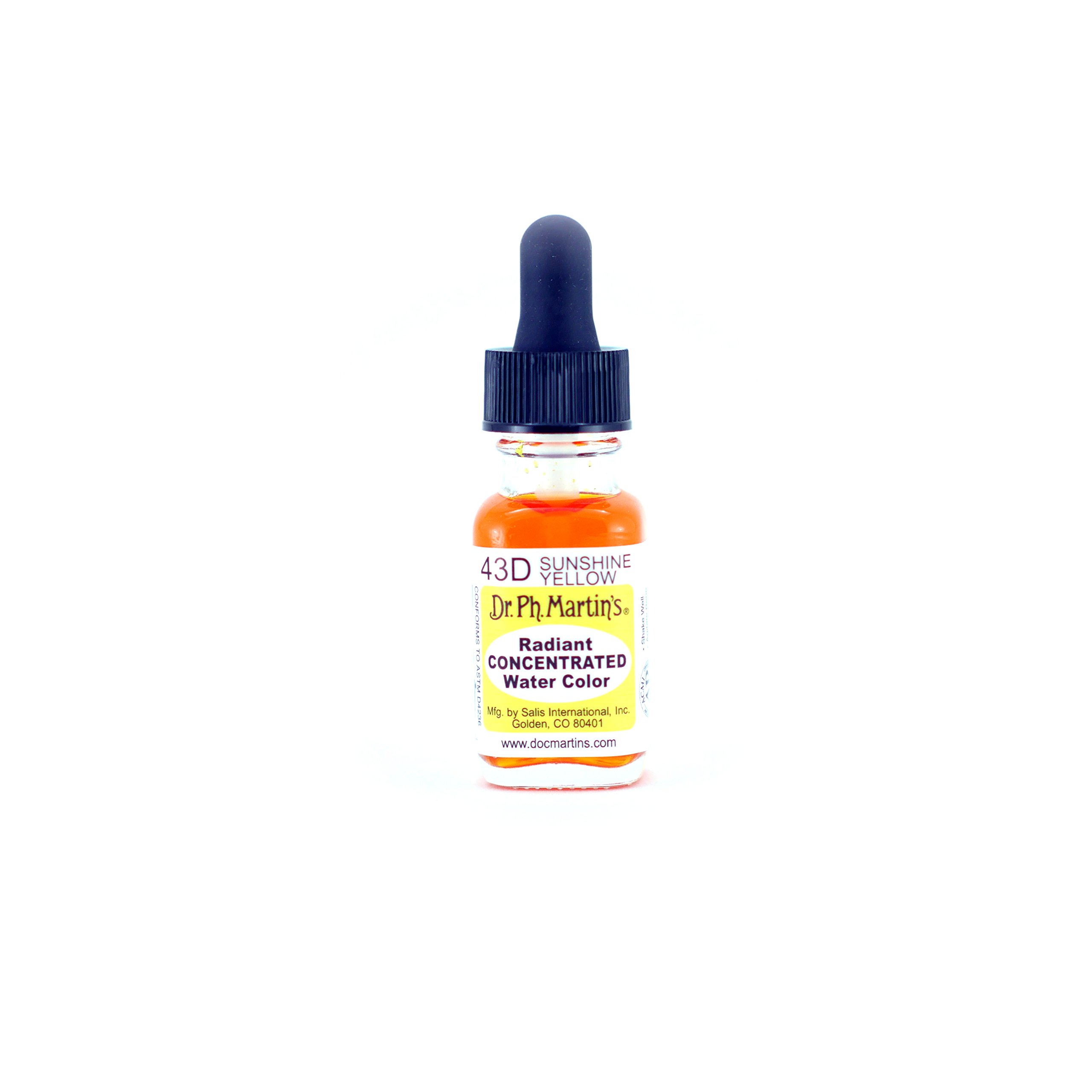 Dr. Ph. Martin's Radiant Concentrated Watercolor Paint - 0.5 oz Sunshine Yellow (43D) - Professional Watercolor for Artists, Calligraphy & Illustration - Perfect for Sketching, Scrapbooking & DIY Crafts