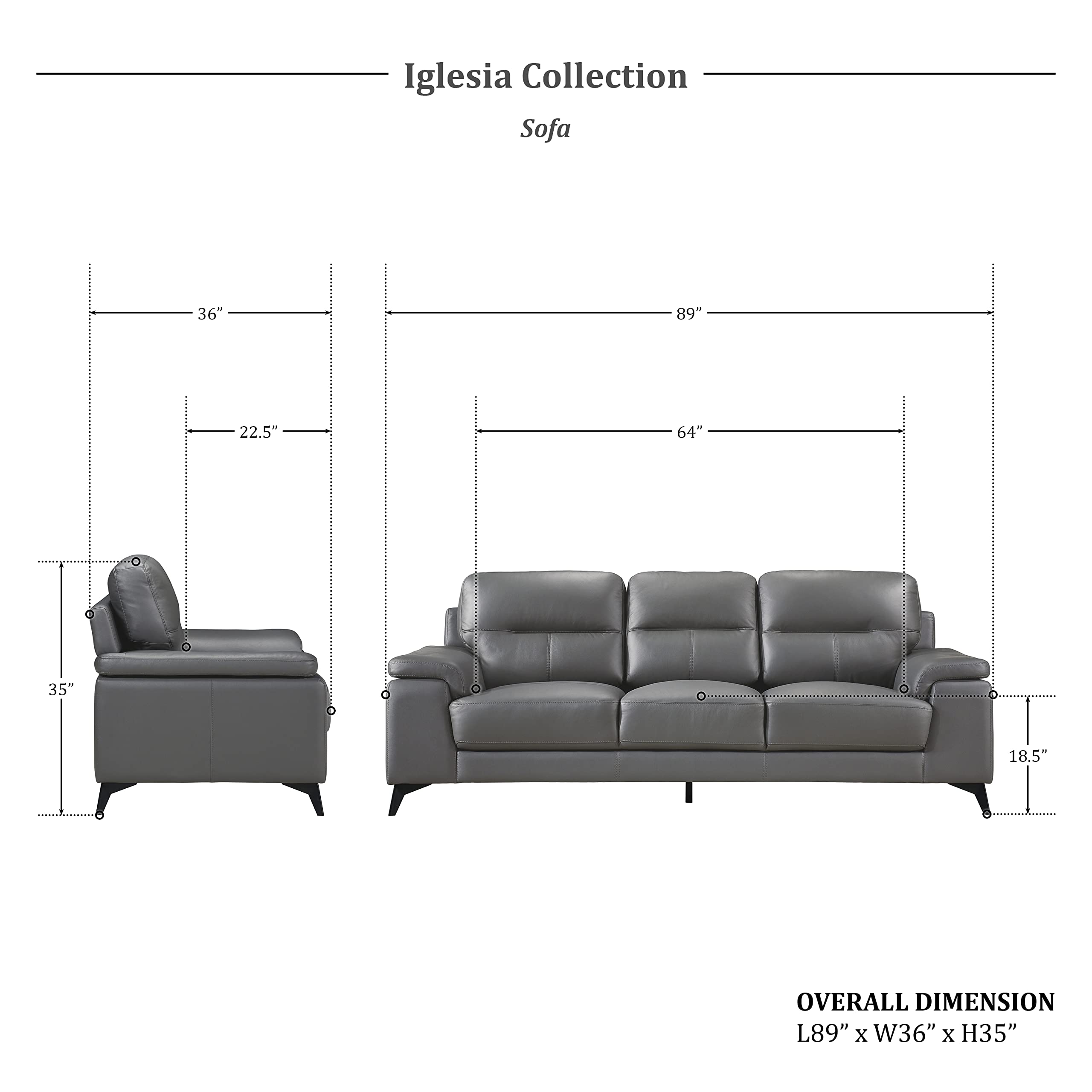 Lexicon Iglesia Modern Living Room Sofa - Dark Gray Fabric Couch for Small Spaces, Comfortable & Stylish - Perfect for Apartments, Condos, and Cozy Homes