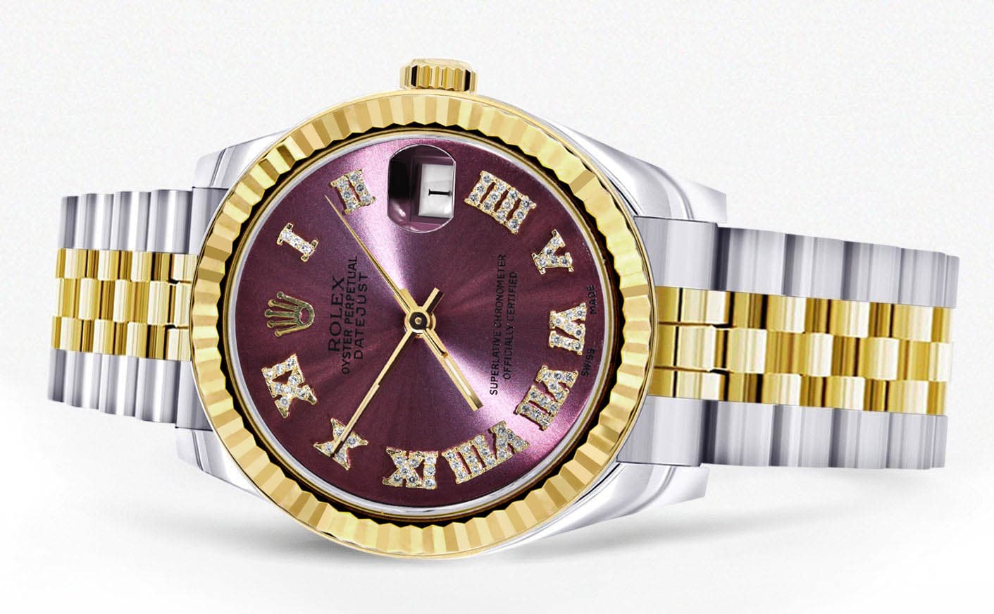 Luxury Diamond Gold Rolex Watch for Women - 31MM Fluted Bezel with Purple Roman Numeral Diamond Dial & Jubilee Bracelet - Perfect for Special Occasions, Gifts & Luxury Fashion Accessories