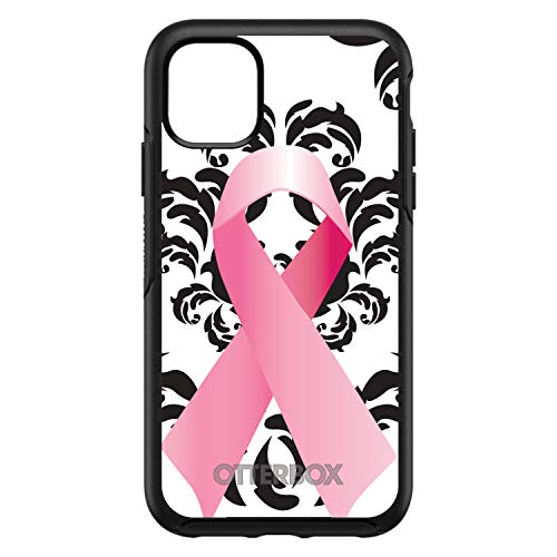 Black Damask Pink Ribbon On Black Case