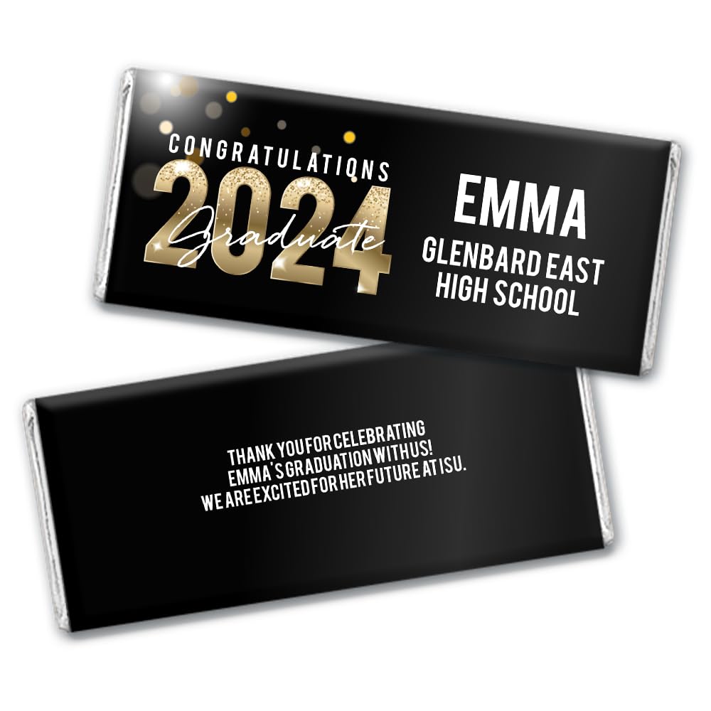 Personalized Chocolate Bars for Graduation Class of 2024 - 24ct Bulk Candy Party Favors - Perfect for Graduation Parties, School Events & Gift Giving