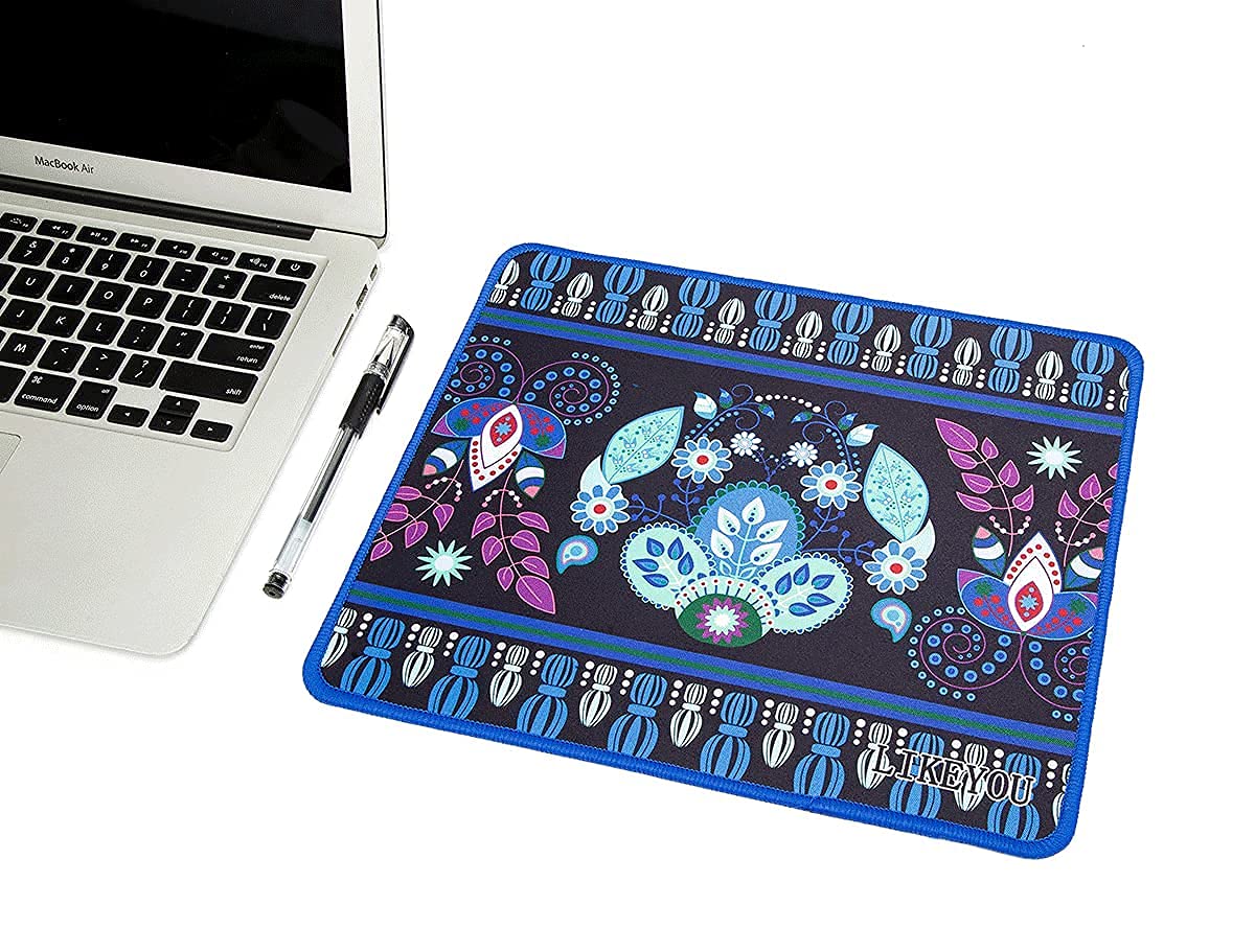LIKEYOU Blue Floral Computer Mouse Pad - Non-Slip Gaming & Office Desk Mat for PC Laptop - Perfect for Work, Gaming, and Home Office Use