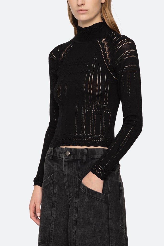Sea New York Paxton Knit Turtleneck Sweater - Women's Black Slim Fit Long Sleeve Pullover for Fall & Winter | Office Wear, Casual Outfits, Date Night Fashion