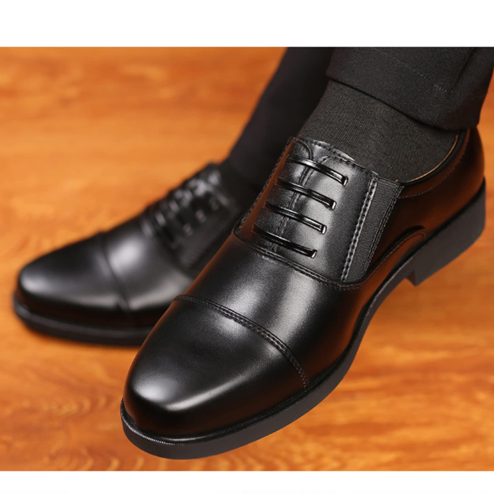 Men's Classic Dress Shoes - Slip On Oxfords for Office & Formal Wear | Breathable PU Leather | Black | Perfect for Business, Parties & Casual Outings