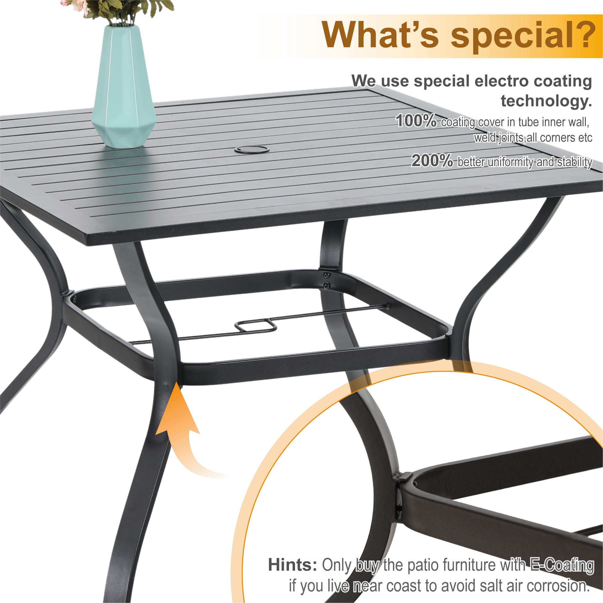 PHI VILLA 6-Piece Outdoor Patio Dining Set with Steel Square Table & Textilene Swivel Chairs - Perfect for Backyard, Garden, Poolside, and Terrace Dining
