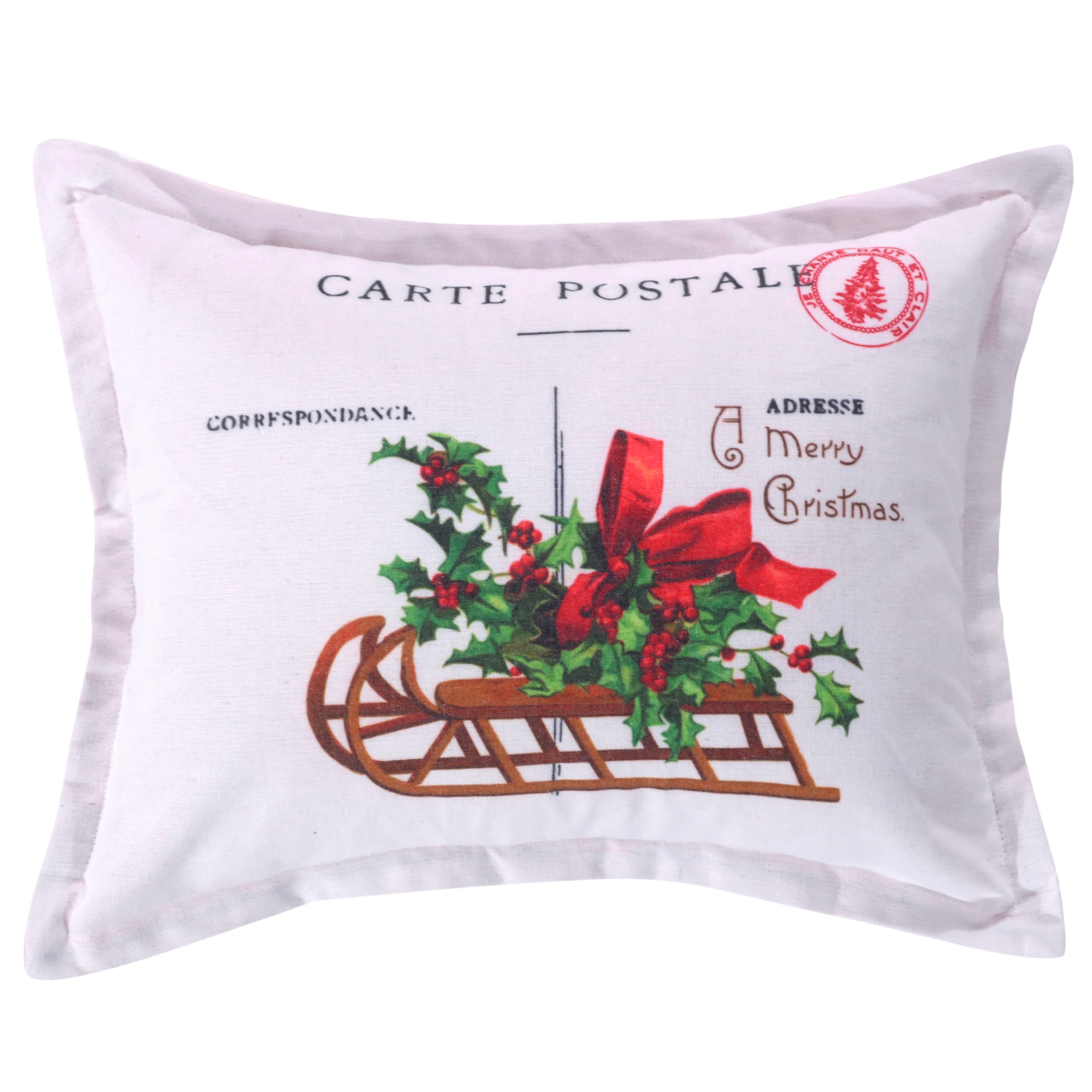 Yuletide Greeting Card Pillow - Christmas Holiday Decorative Throw Pillow for Couch, Bed, Sofa - Perfect Festive Home Decor Gift