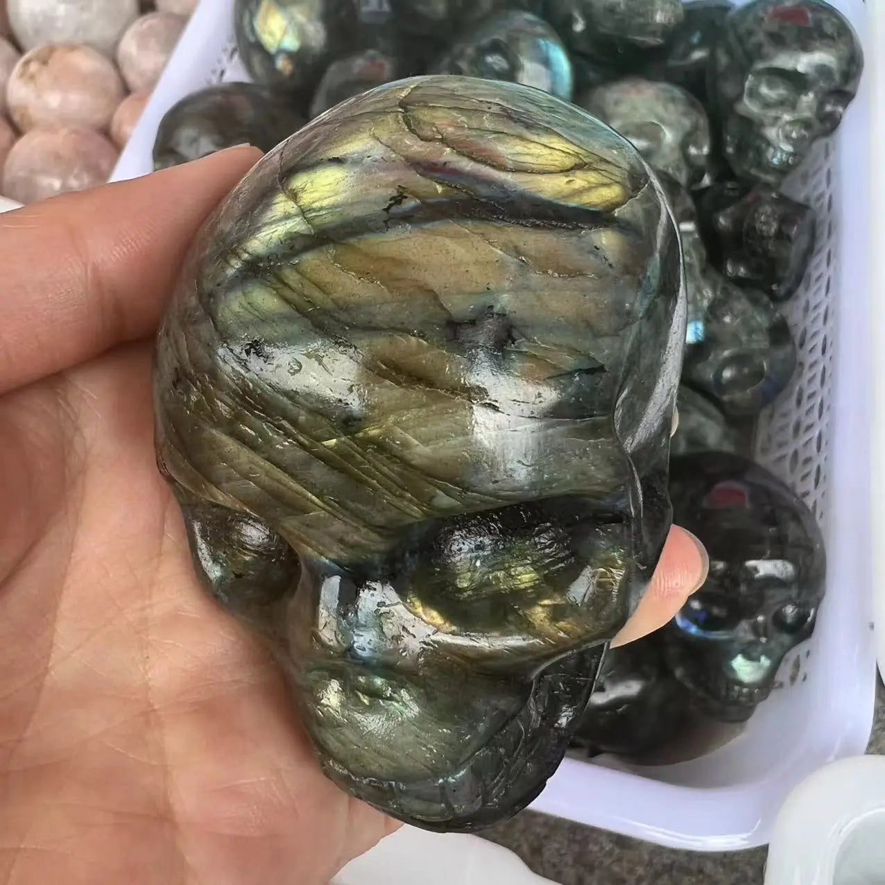 400-500g Natural Labradorite Quartz Skull - Hand Carved Healing Crystal for Meditation, Reiki, and Spiritual Energy Work - Perfect for Home Decor, Yoga Spaces, and Crystal Collections