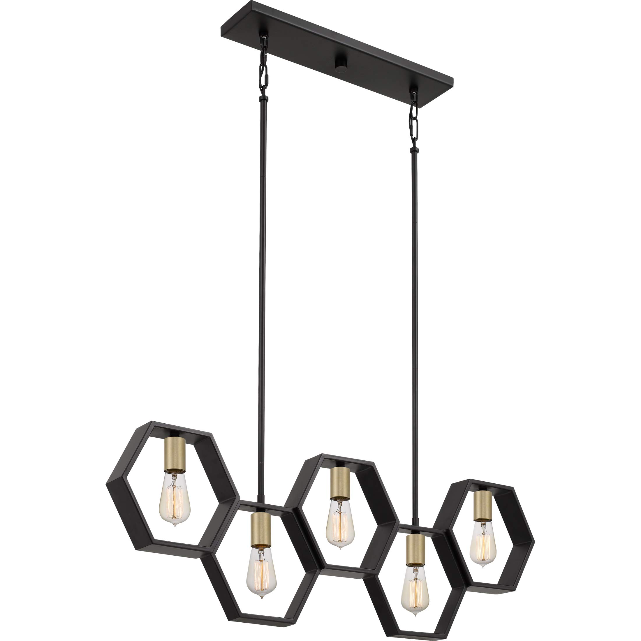 Quoizel Bismarck 5-Light Earth Black Linear Chandelier - Modern Farmhouse Ceiling Light Fixture for Dining Room, Kitchen Island & Living Room Decor