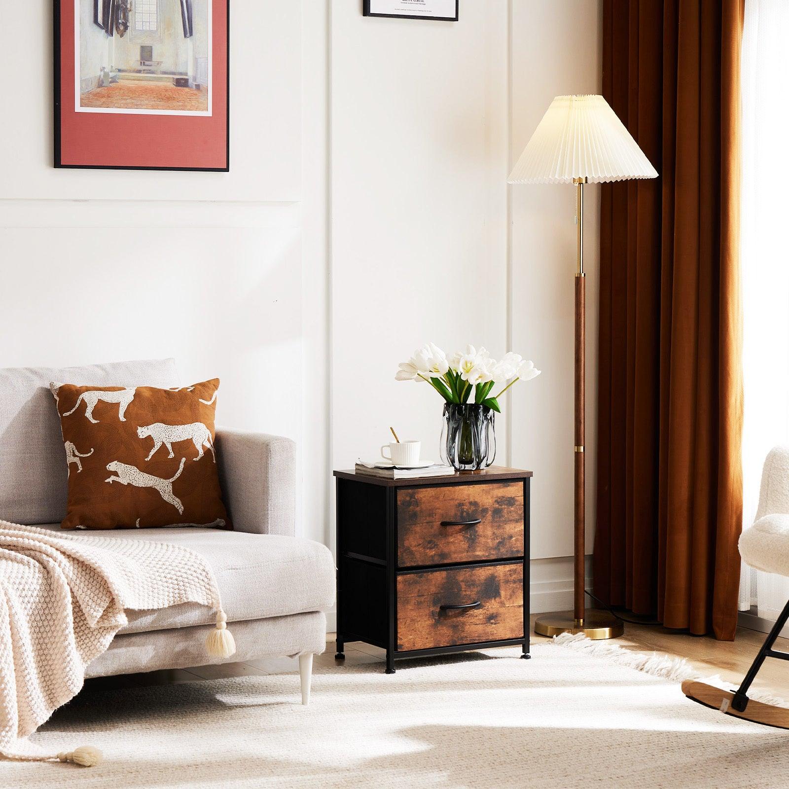 Modern Brown Wood Top & Metal Frame Dresser Drawers - 2 Pack for Bedroom, Living Room, or Office Storage Organization