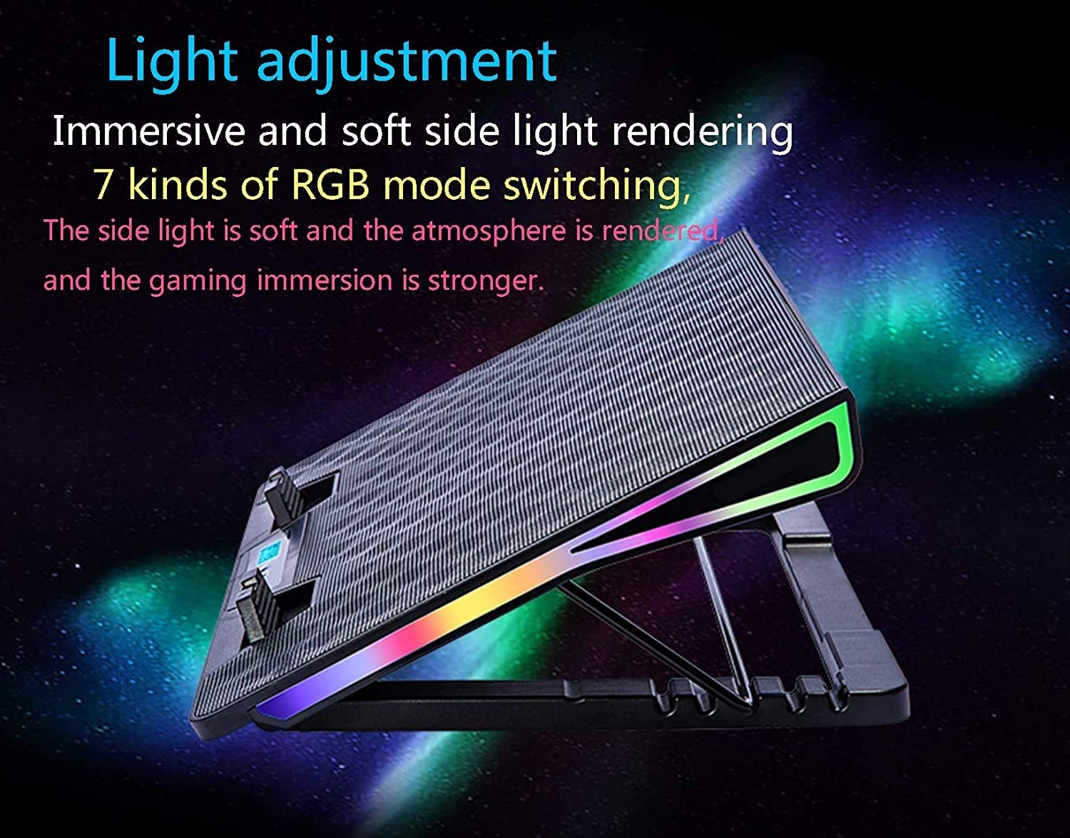 15.6-17.3 Inch Laptop Cooling Pad with Quiet Dual Fans, LED Lights & 2 USB Ports - Adjustable Height Stand for Better Airflow - Perfect for Gaming, Office Work & Home Use