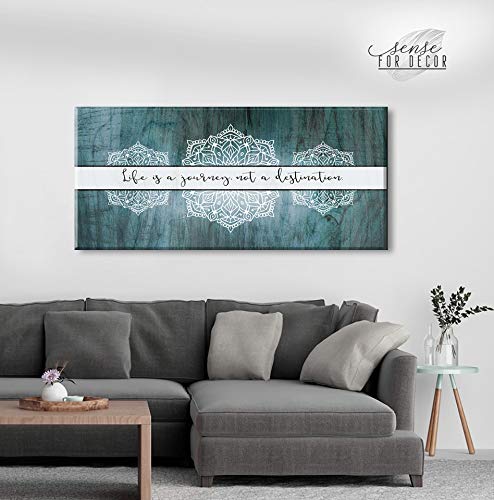 Boho Life Is A Journey Sign - Large Bohemian Floral Canvas Wall Art for Bedroom, Modern Home Decor Framed Poster (Teal, 42x19) - Perfect for Living Room, Nursery & Boho Style Interior Design