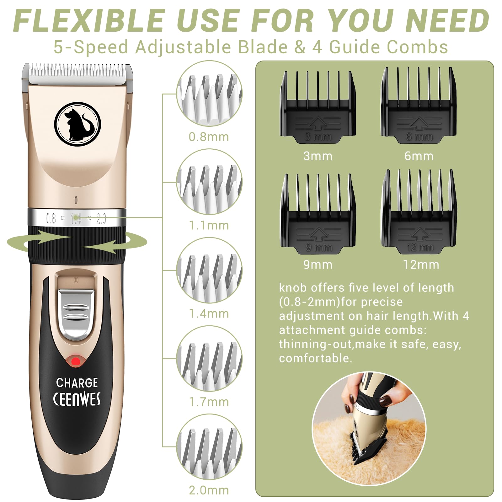 Professional Low Noise Rechargeable Cordless Dog & Cat Clippers - Pet Grooming Trimmer Kit with Comb Guides & Scissors for Dogs, Cats & Small Animals | Perfect for Home Grooming & Professional Pet Care