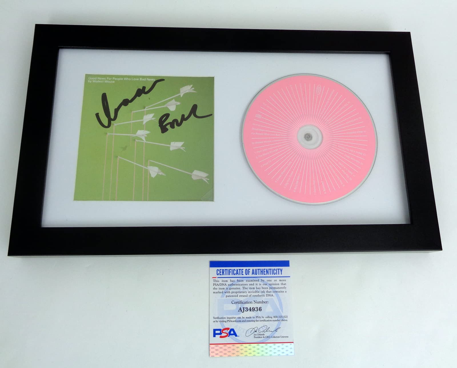 Modest Mouse Signed CD - 'Good News For People Who Love Bad News' Autographed by Isaac Brock with Framed PSA/DNA COA - Perfect for Music Collectors & Modest Mouse Fans