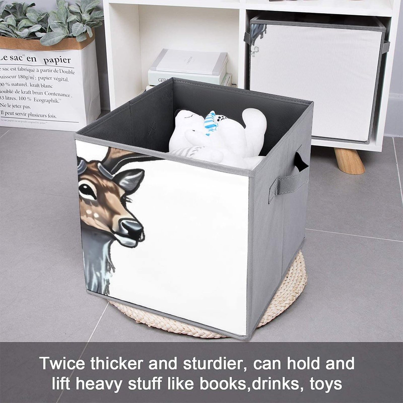 6-Piece Hand-Painted Deer Collapsible Storage Baskets with Handles - Large Closet Organizer for Clothing, Toys & Home Decor | Foldable Fabric Storage Cubes for Bedroom, Nursery & Dorm Organization