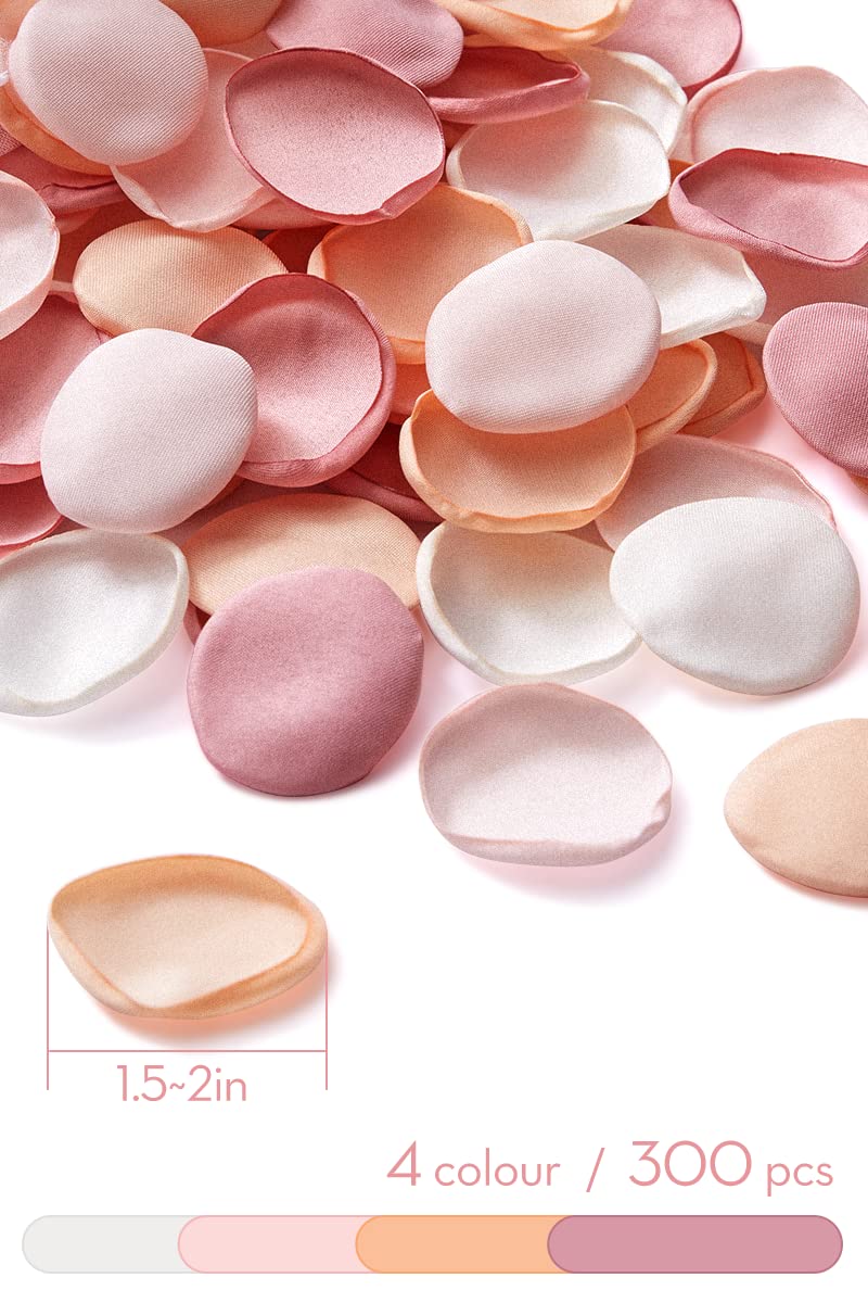 Serwalin Artificial Silk Wedding Bouquets & 300Pcs Rose Petals - Rose Gold Pink Bridal Flowers for Wedding Decorations, Aisle Scattering, Table Centerpieces & Romantic Events